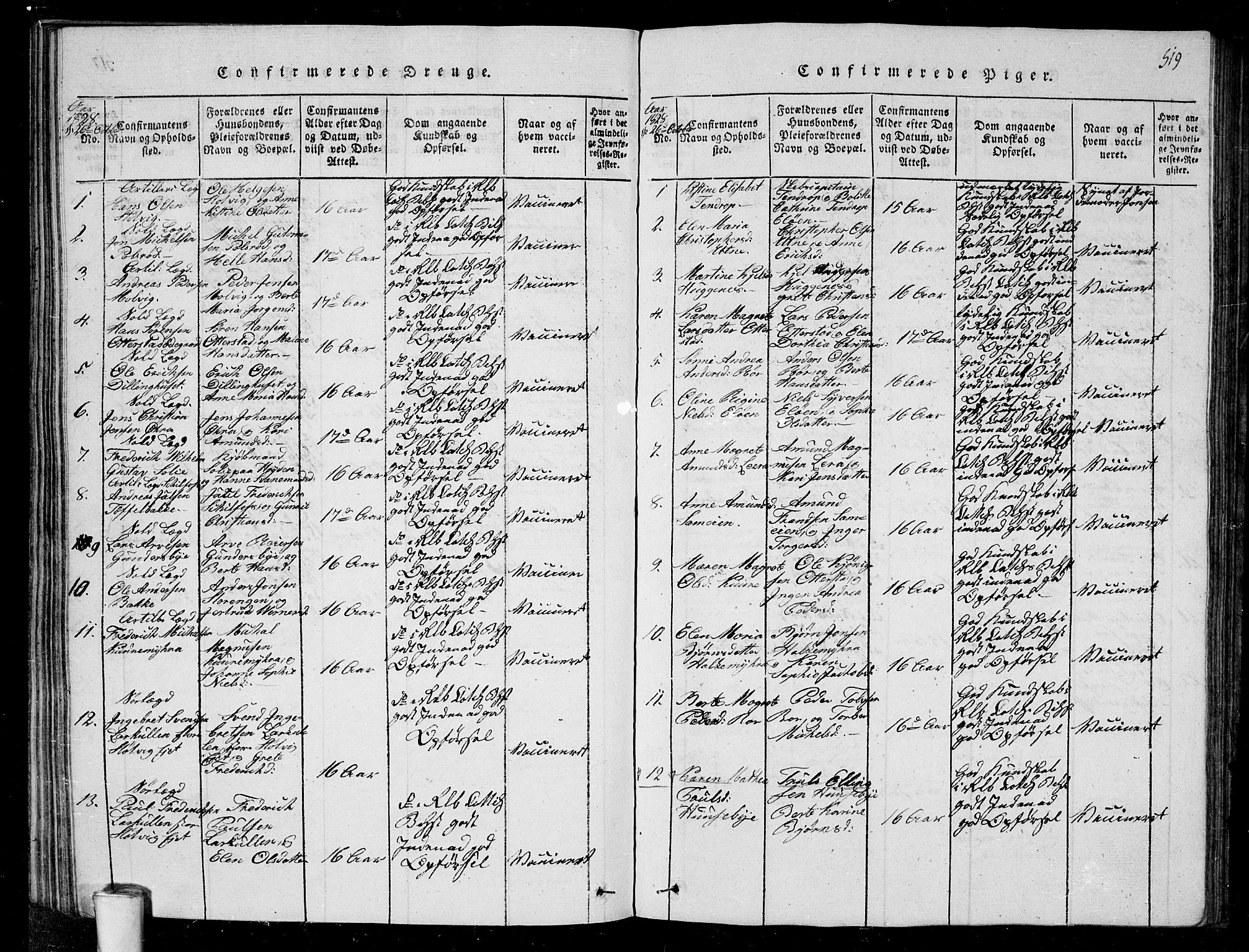 Rygge prestekontor Kirkebøker, SAO/A-10084b/G/Ga/L0001: Parish register (copy) no. 1, 1814-1871, p. 518-519