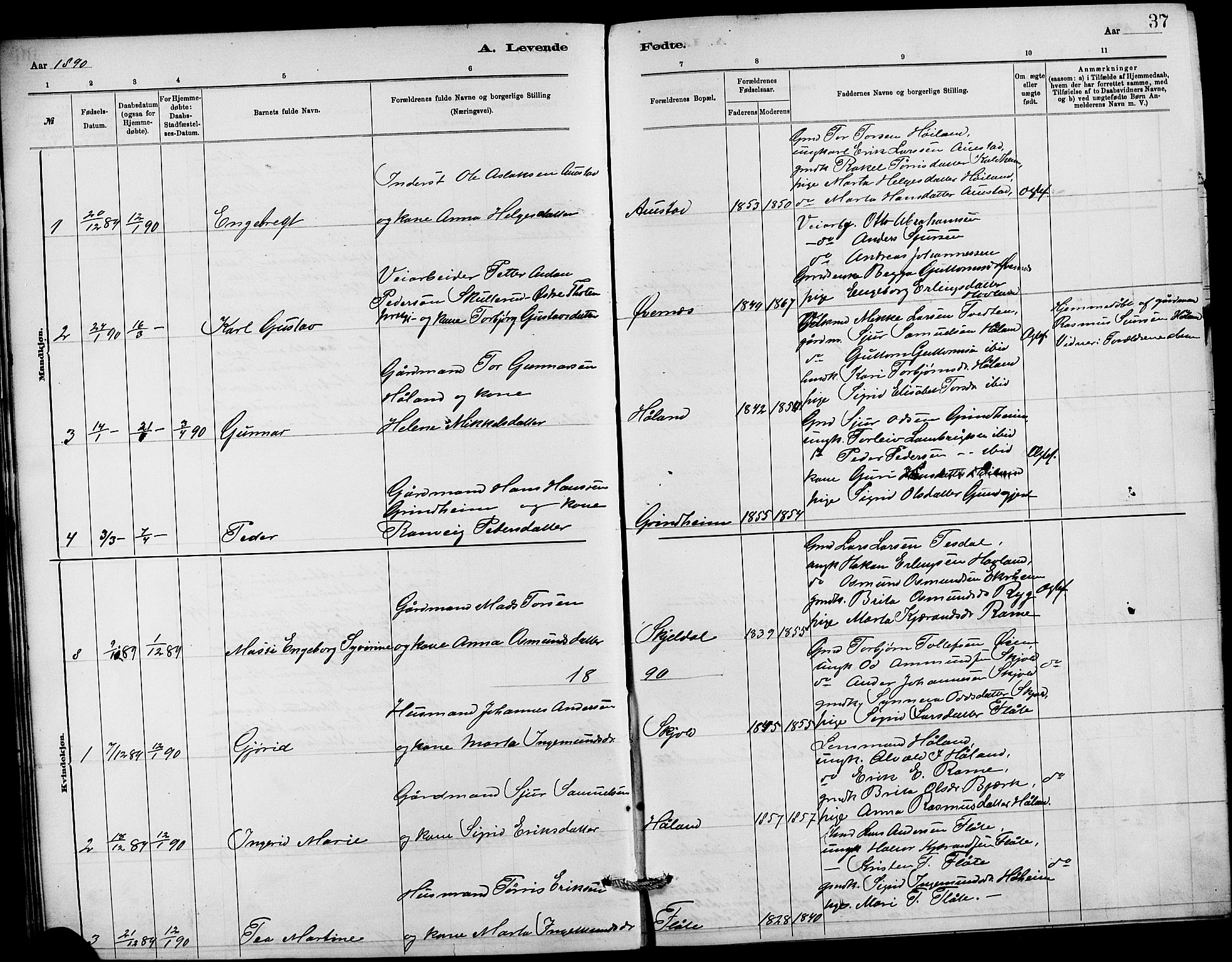 Etne sokneprestembete, SAB/A-75001/H/Hab: Parish register (copy) no. C 4, 1879-1896, p. 37