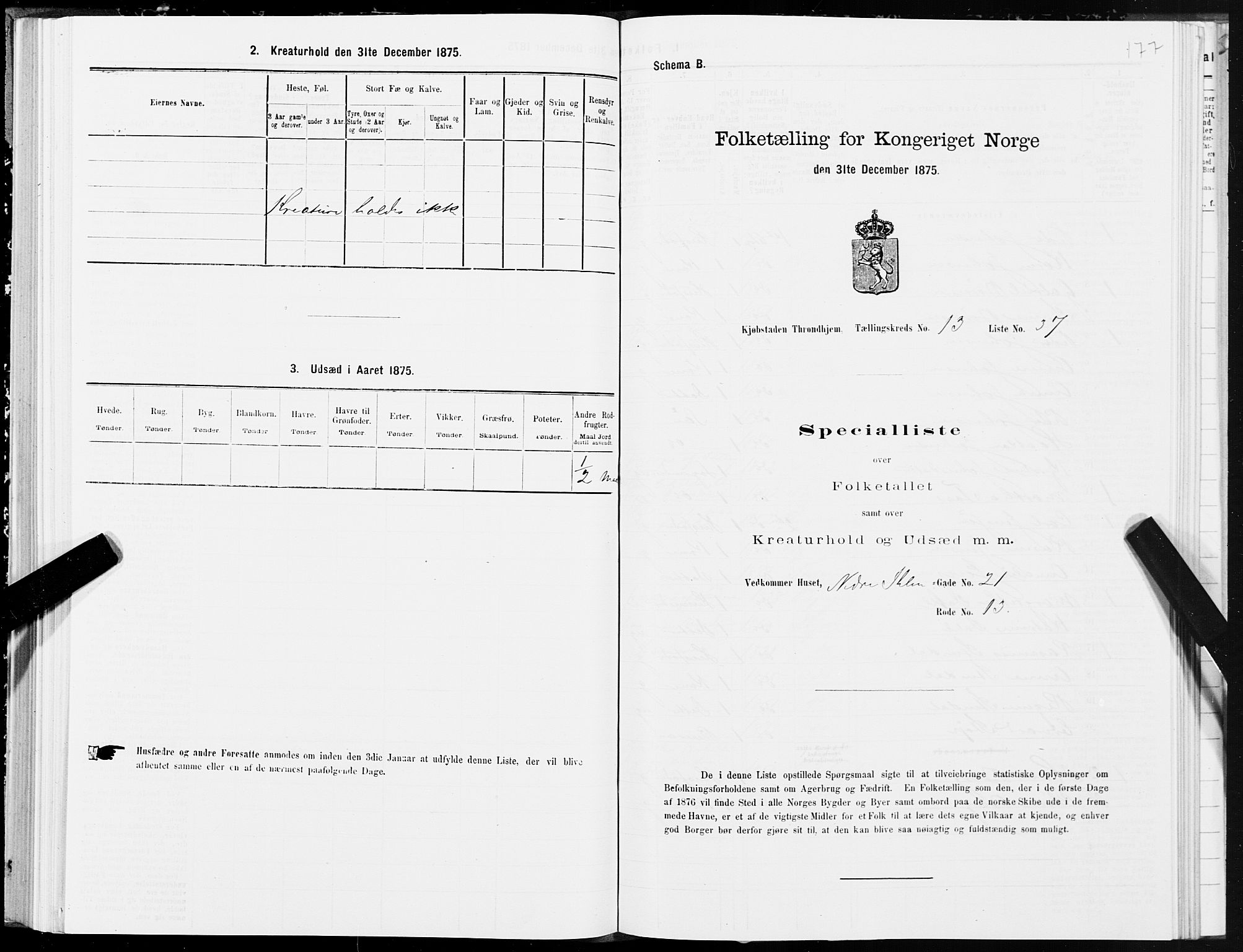 SAT, 1875 census for 1601 Trondheim, 1875, p. 7177