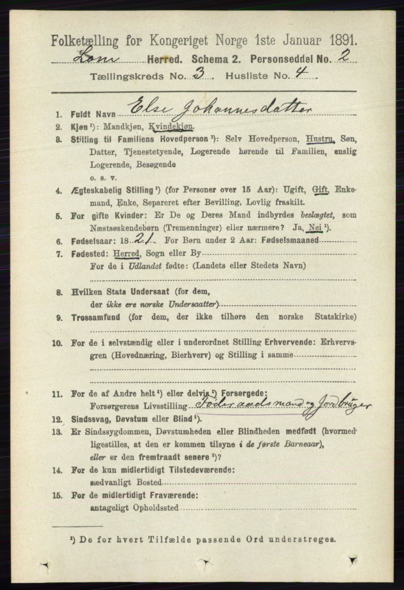 RA, 1891 census for 0514 Lom, 1891, p. 1276