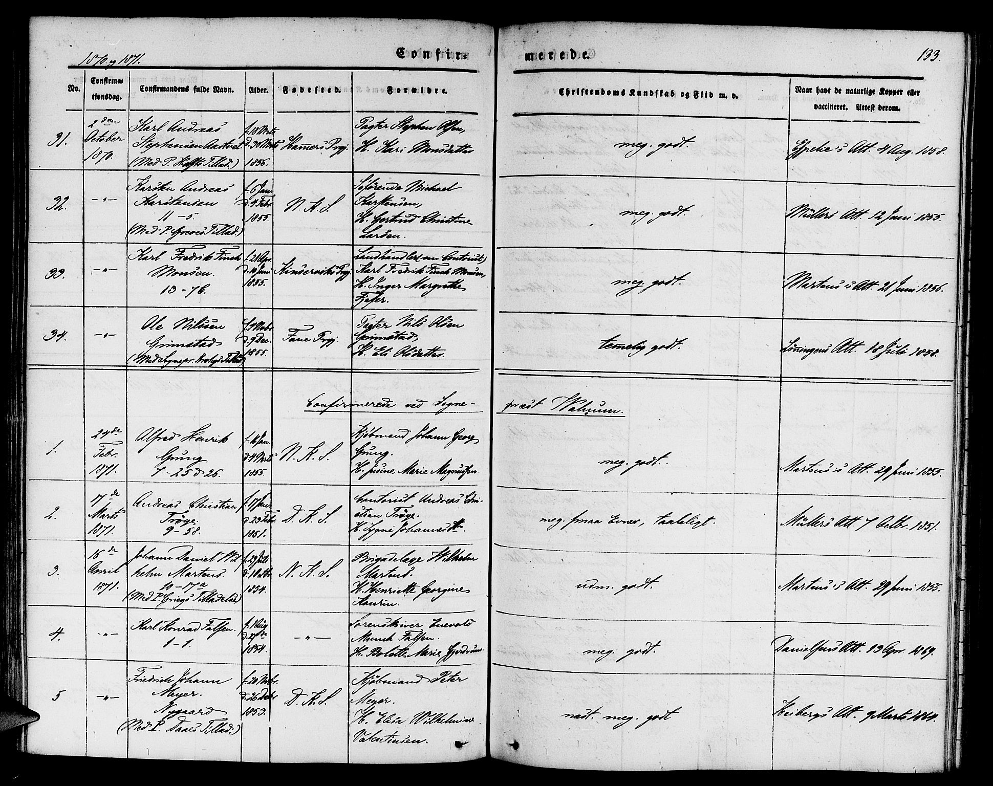 Nykirken Sokneprestembete, SAB/A-77101/H/Hab: Parish register (copy) no. C 1, 1844-1871, p. 133