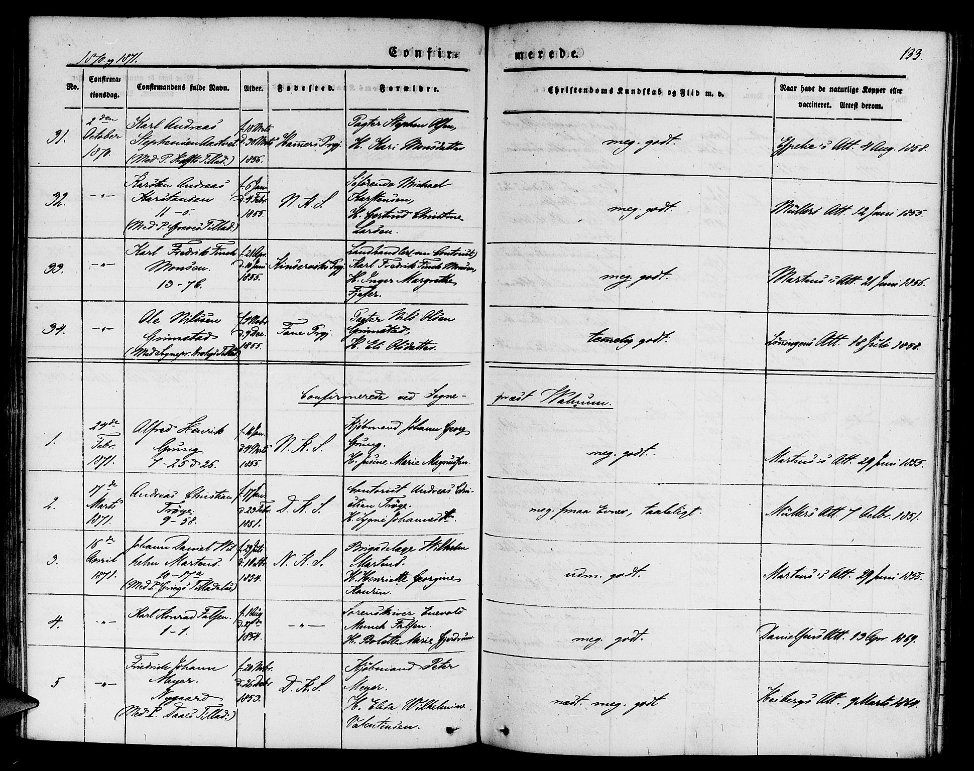 Nykirken Sokneprestembete, AV/SAB-A-77101/H/Hab: Parish register (copy) no. C 1, 1844-1871, p. 133