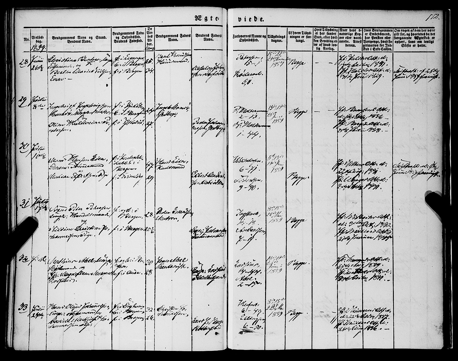 Nykirken Sokneprestembete, SAB/A-77101/H/Haa/L0031: Parish register (official) no. D 1, 1834-1861, p. 172