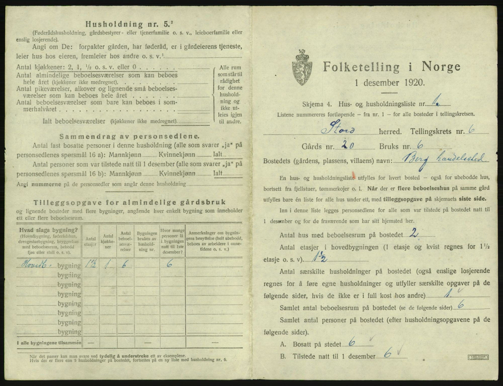 SAB, 1920 census for Stord, 1920, p. 220