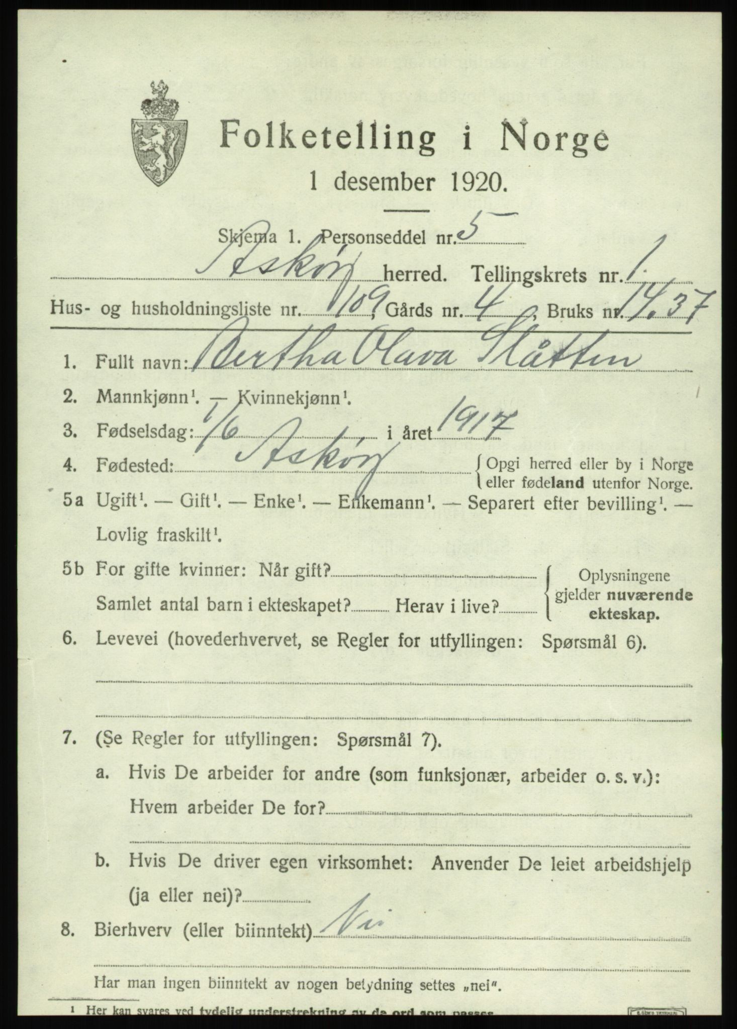 SAB, 1920 census for Askøy, 1920, p. 4498