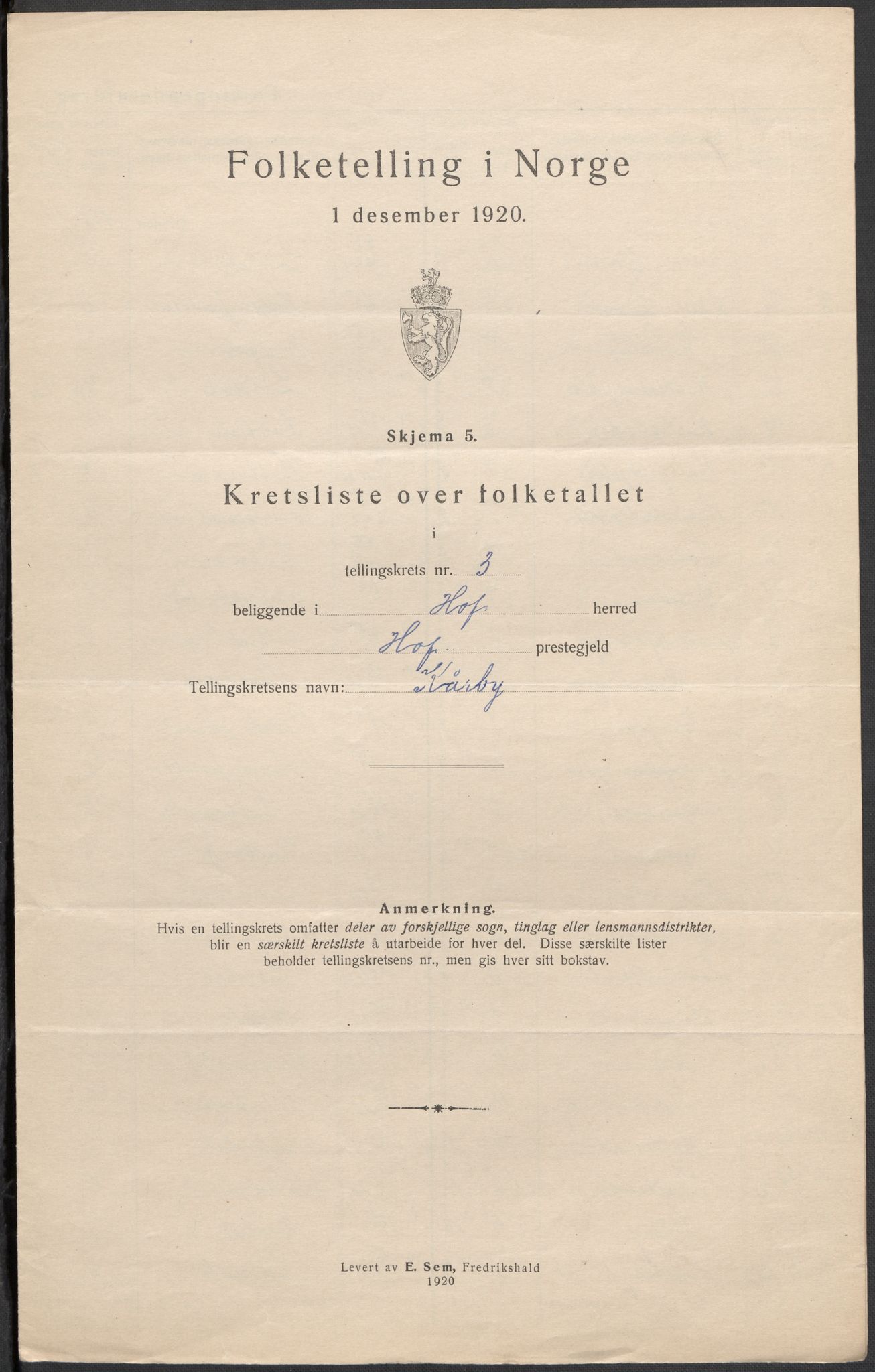 SAKO, 1920 census for Hof, 1920, p. 15