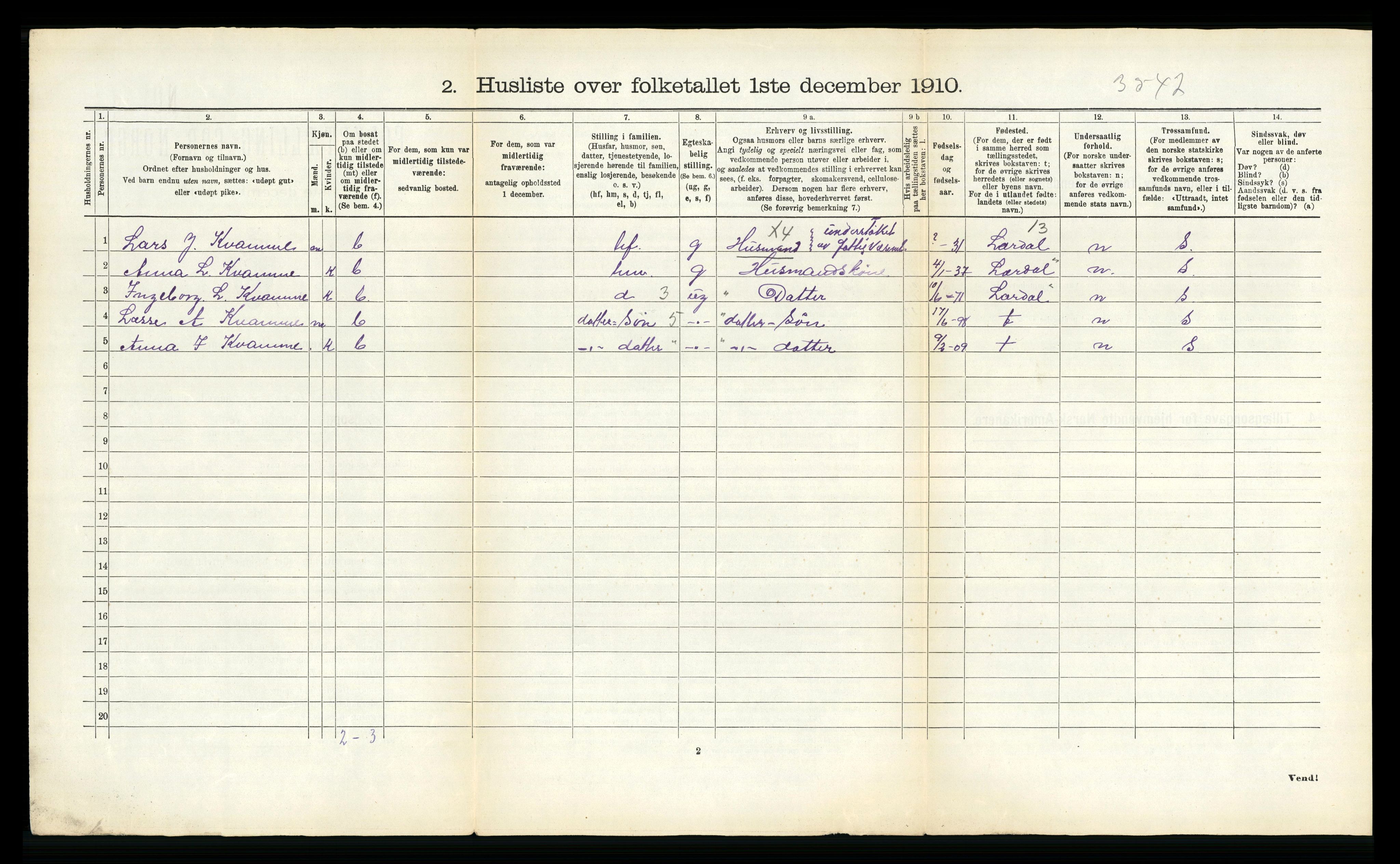 RA, 1910 census for Borgund, 1910, p. 32