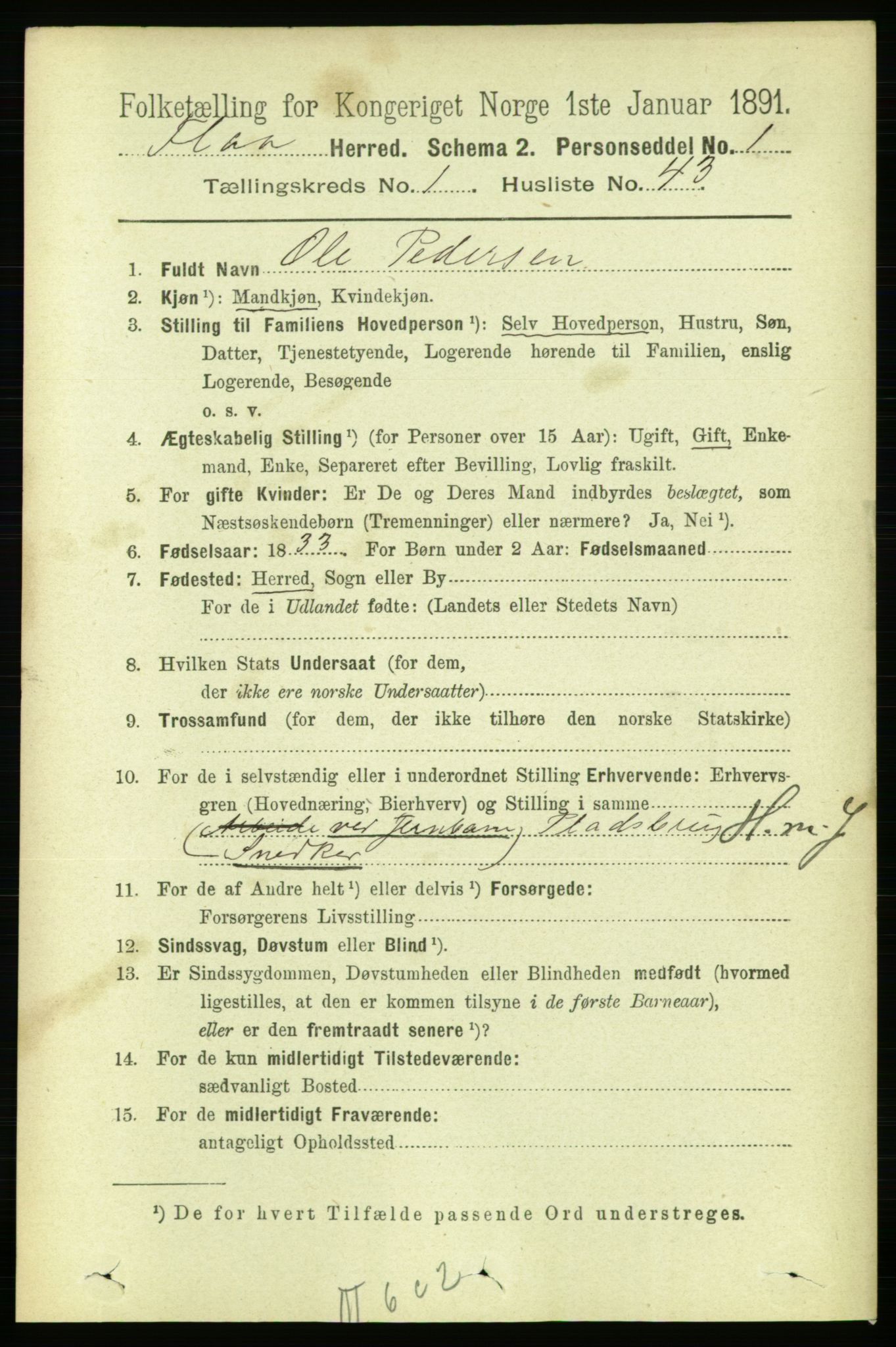 RA, 1891 census for 1652 Flå, 1891, p. 338