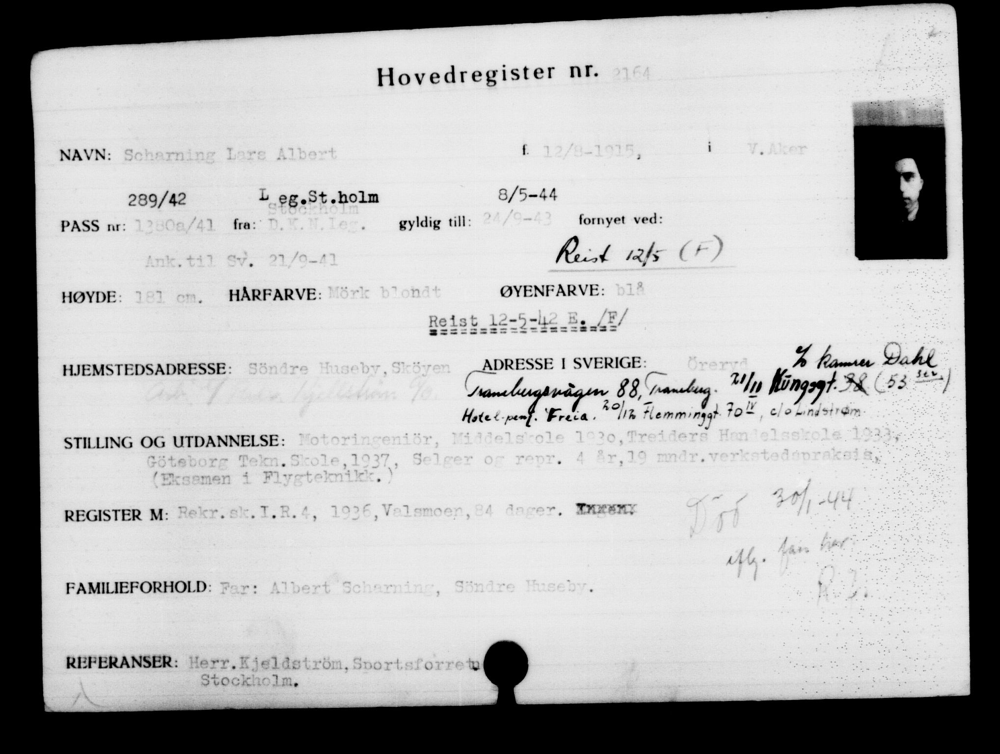 Utenriksstasjonene, Legasjonen i Stockholm, Flyktningkontoret, AV/RA-S-6753/V/Va/L0003: Kjesäterkartoteket, flyktninger med registreringsnr. 2001-3495, 1940-1945, p. 228