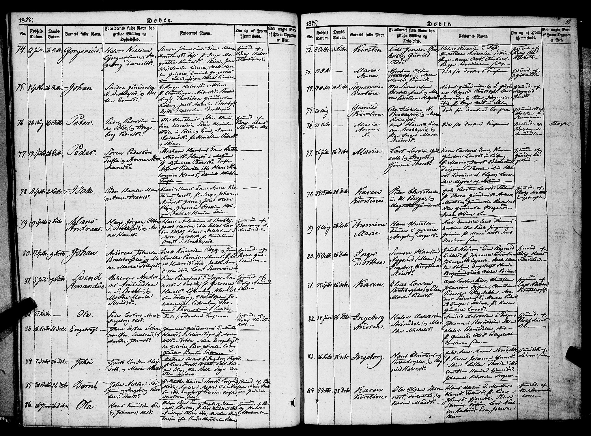 Gjerpen kirkebøker, SAKO/A-265/F/Fa/L0007a: Parish register (official) no. I 7A, 1834-1857, p. 84