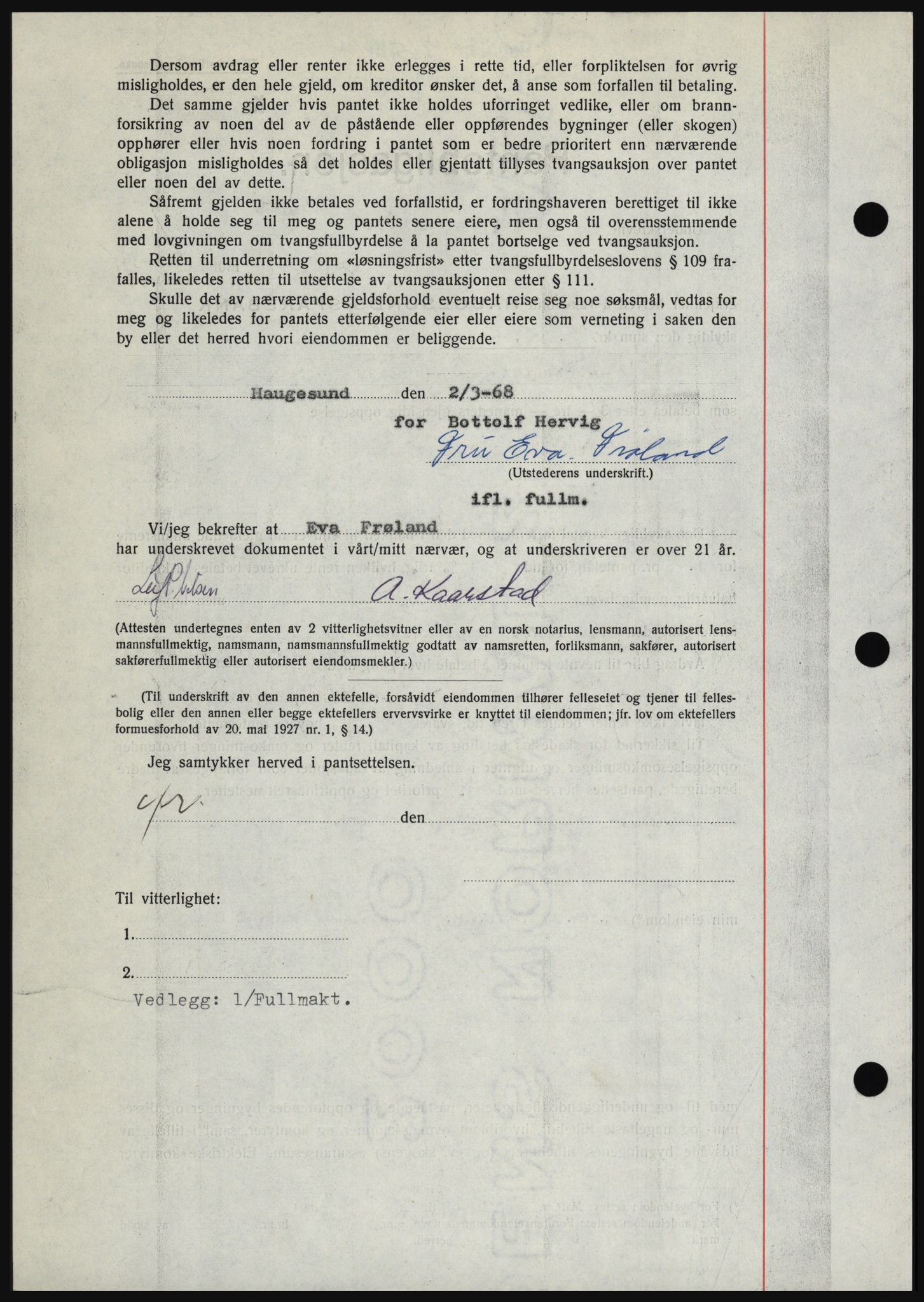 Haugesund tingrett, SAST/A-101415/01/II/IIC/L0058: Mortgage book no. B 58, 1967-1968, Diary no: : 715/1968