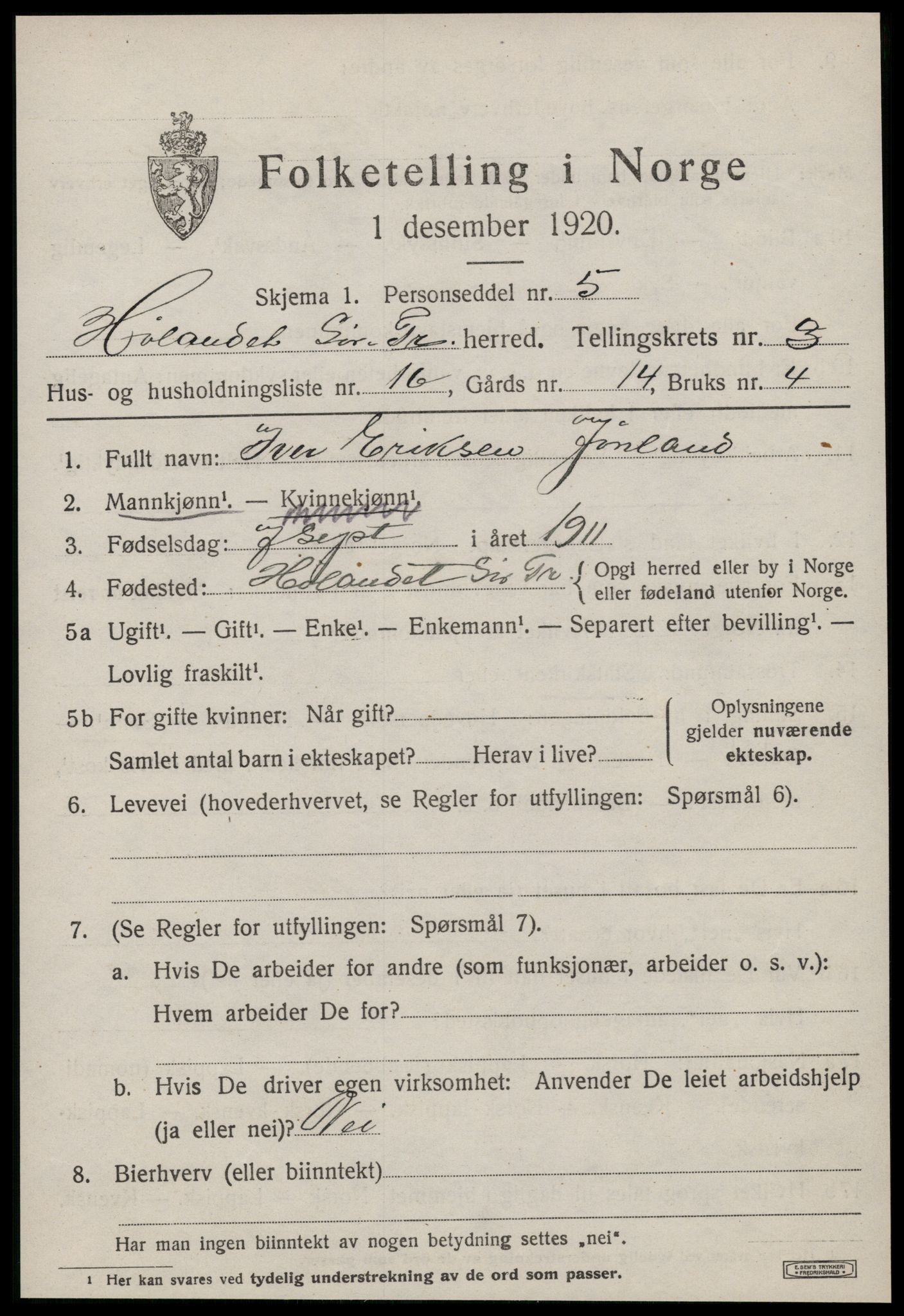 SAT, 1920 census for Hølonda, 1920, p. 1345