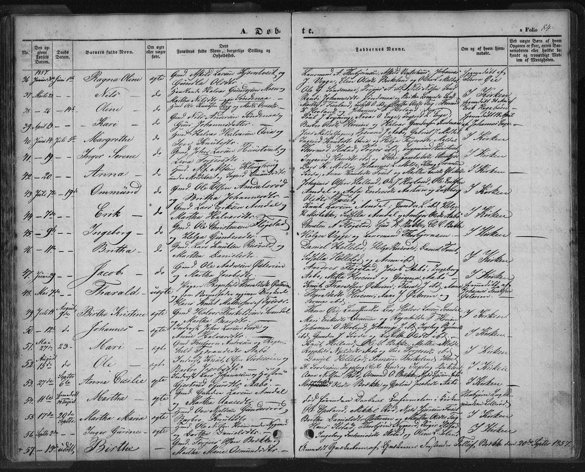 Sand sokneprestkontor, AV/SAST-A-101848/01/III/L0002: Parish register (official) no. A 2, 1838-1859, p. 84