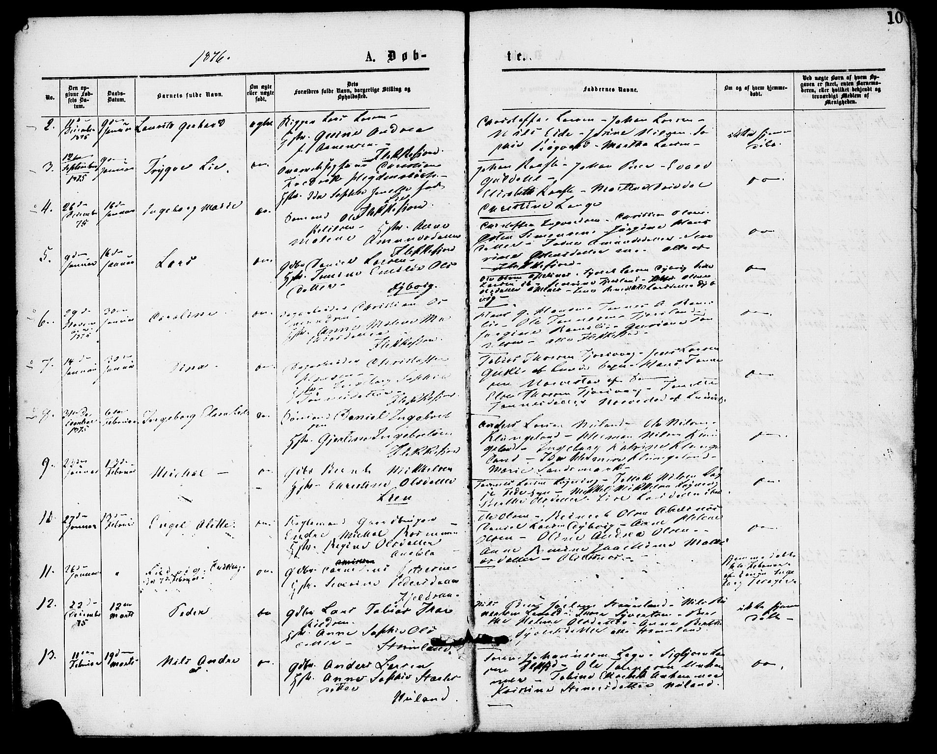 Flekkefjord sokneprestkontor, SAK/1111-0012/F/Fa/Fac/L0007: Parish register (official) no. A 7, 1875-1885, p. 10