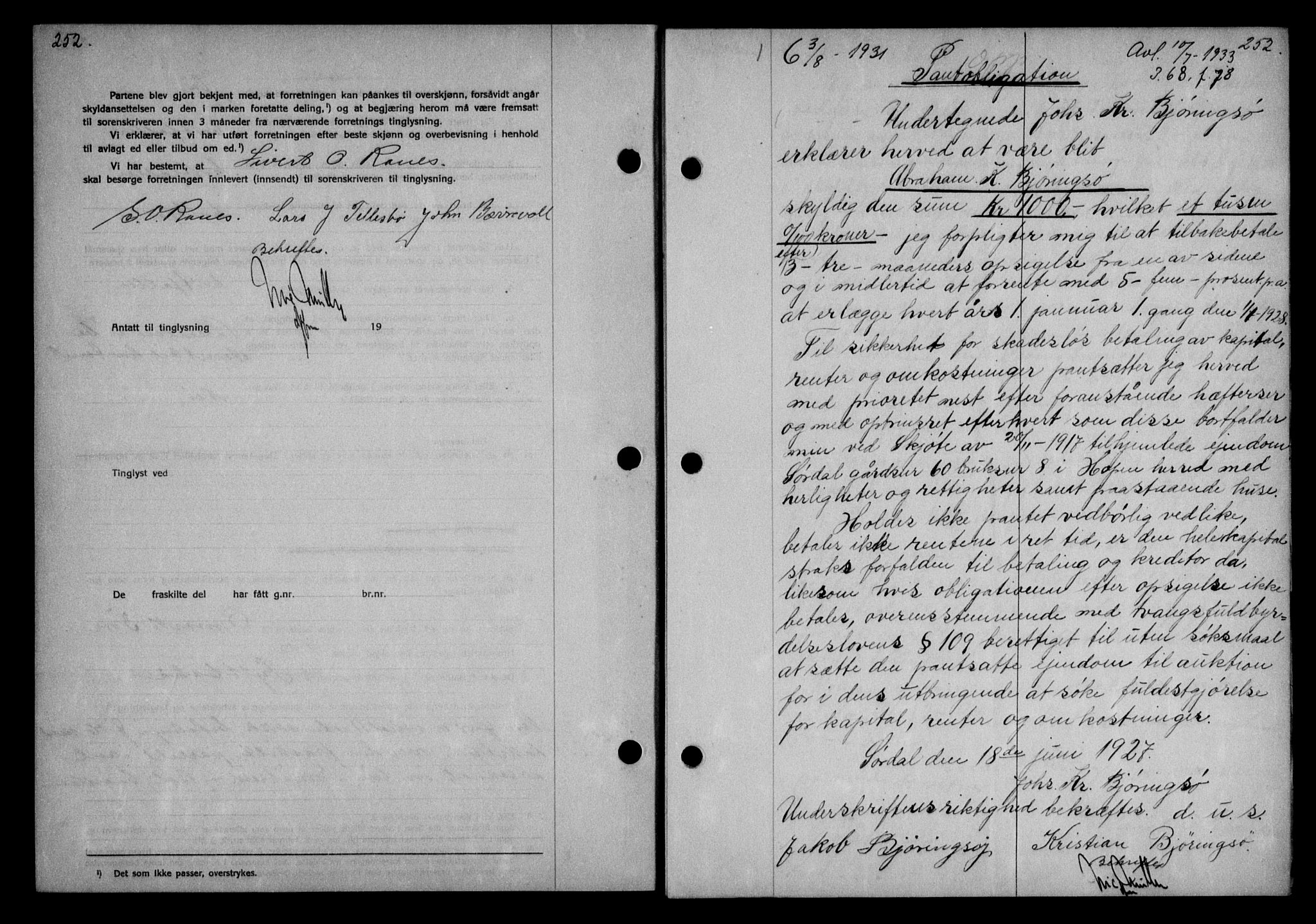Nordmøre sorenskriveri, SAT/A-4132/1/2/2Ca/L0074: Mortgage book no. 63, 1931-1931, Deed date: 03.08.1931