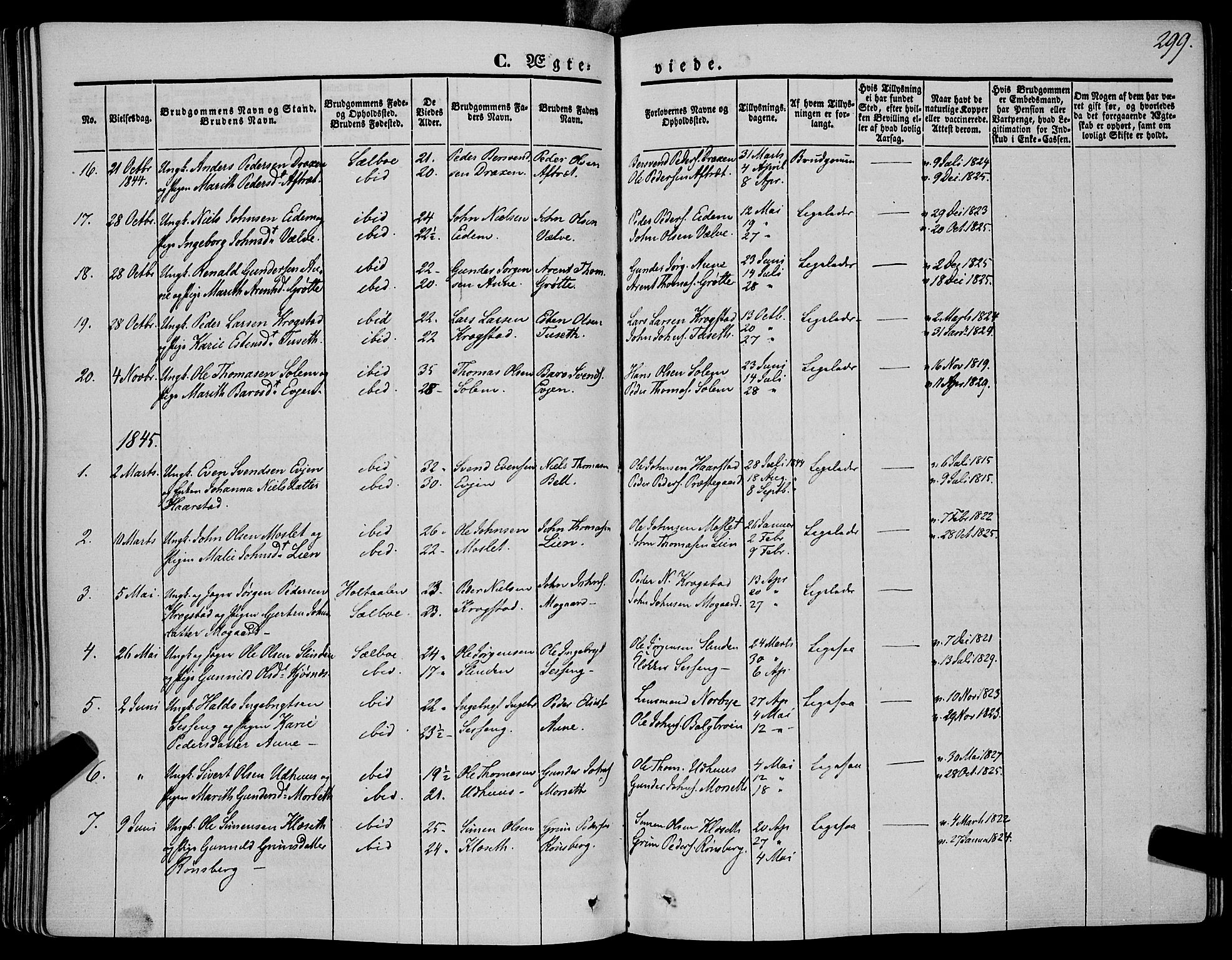 Ministerialprotokoller, klokkerbøker og fødselsregistre - Sør-Trøndelag, SAT/A-1456/695/L1145: Parish register (official) no. 695A06 /1, 1843-1859, p. 299