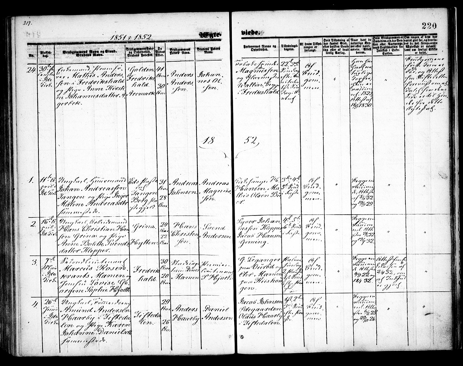 Idd prestekontor Kirkebøker, SAO/A-10911/F/Fc/L0004a: Parish register (official) no. III 4A, 1848-1860, p. 220
