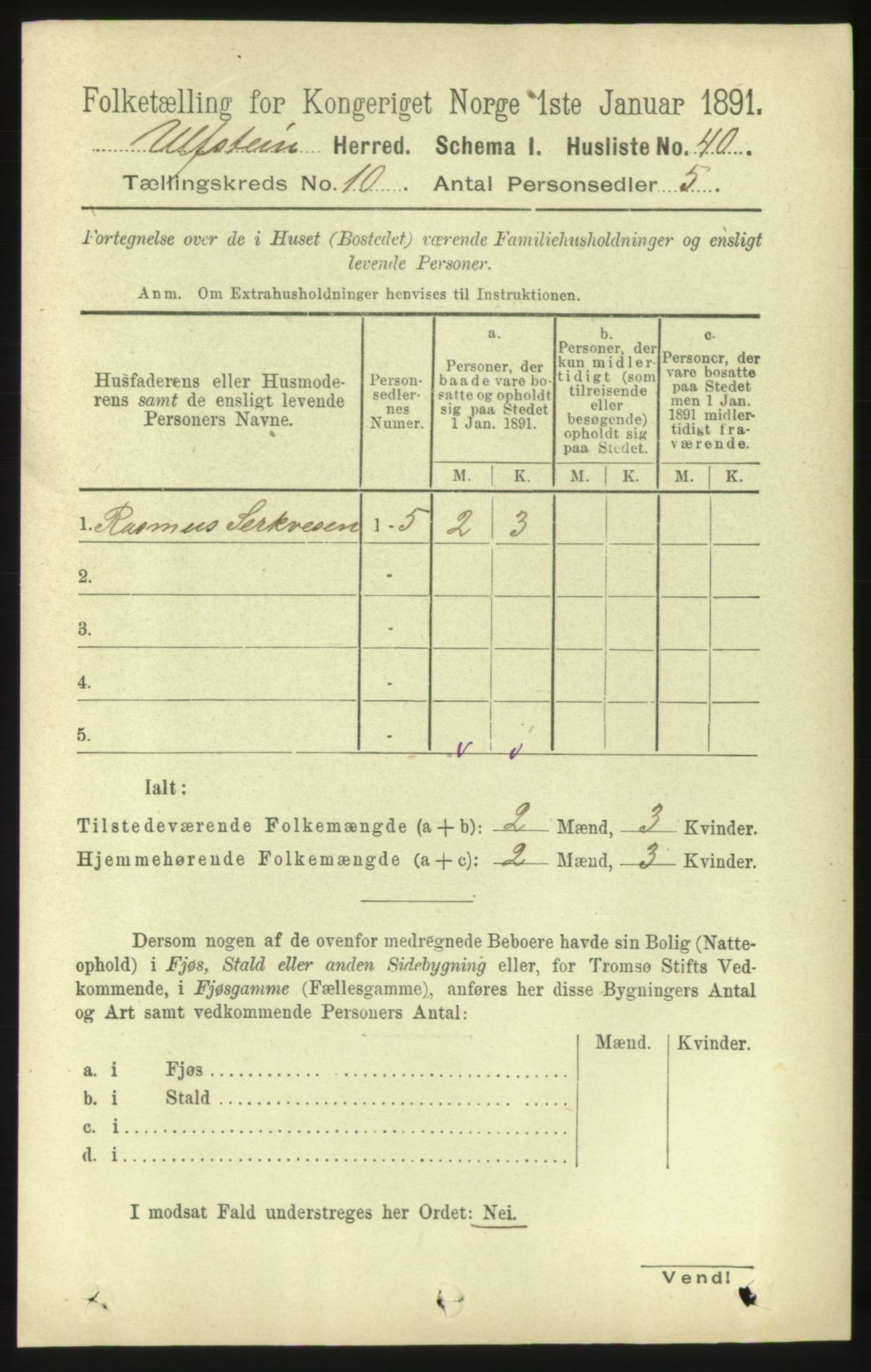 RA, 1891 census for 1516 Ulstein, 1891, p. 3153