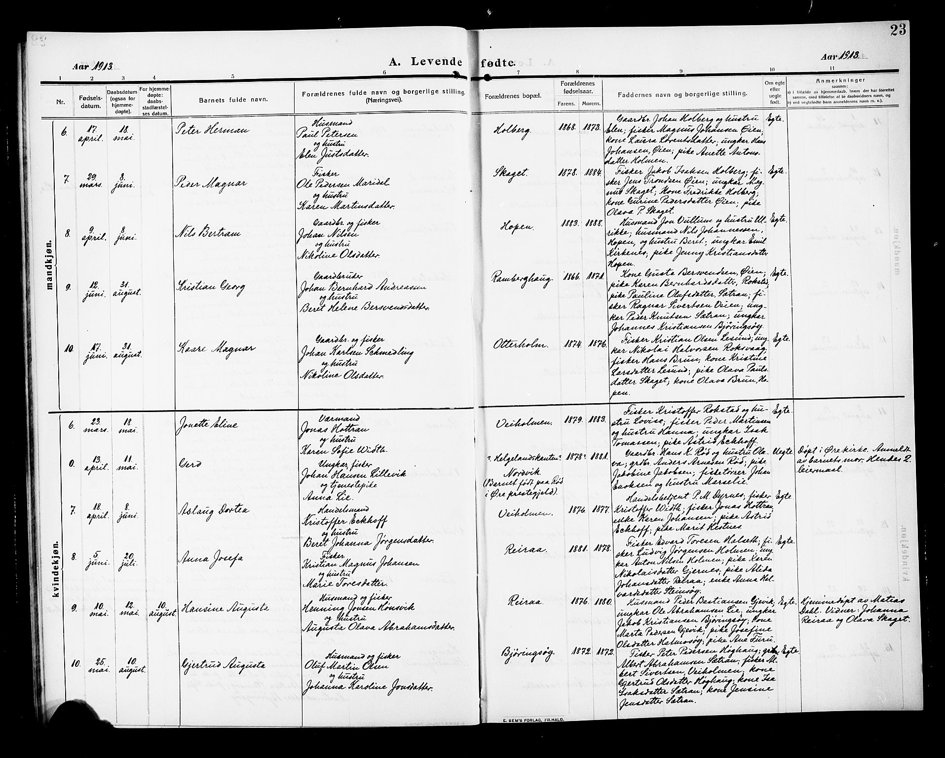 Ministerialprotokoller, klokkerbøker og fødselsregistre - Møre og Romsdal, SAT/A-1454/583/L0956: Parish register (copy) no. 583C01, 1909-1925, p. 23