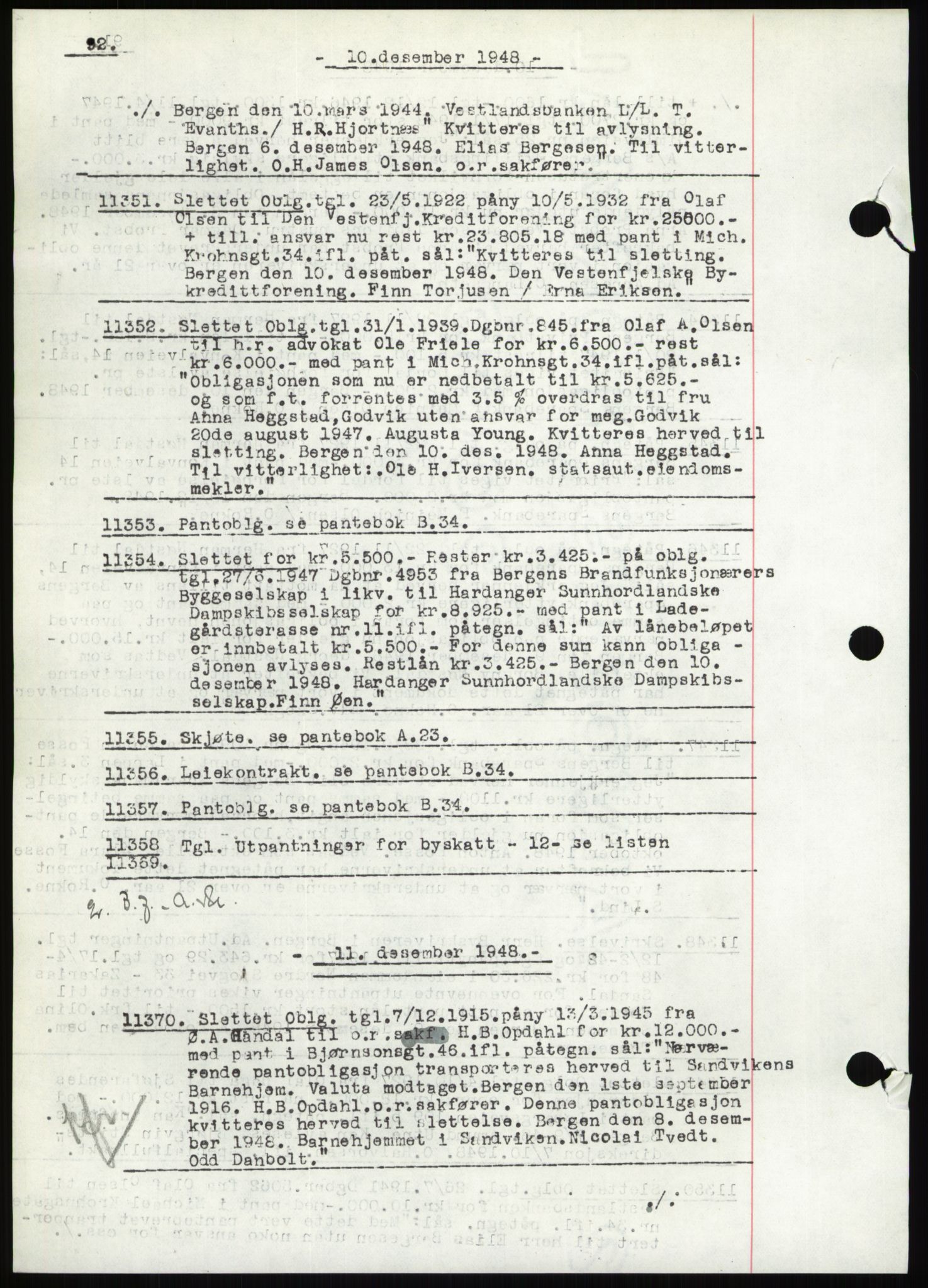 Byfogd og Byskriver i Bergen, AV/SAB-A-3401/03: Mortgage book no. C 34, 1948-1949, Diary no: : 11351/1948