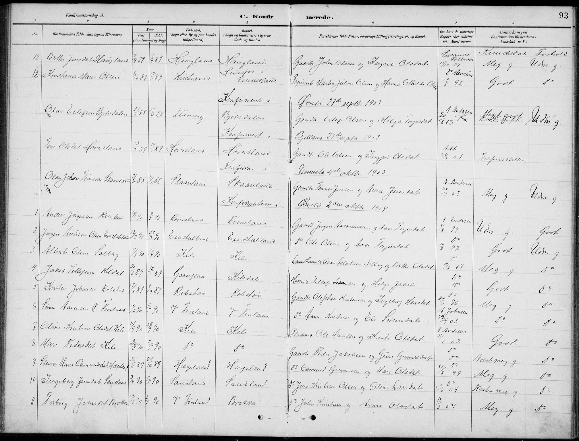 Vennesla sokneprestkontor, AV/SAK-1111-0045/Fb/Fba/L0003: Parish register (copy) no. B 3, 1890-1919, p. 93