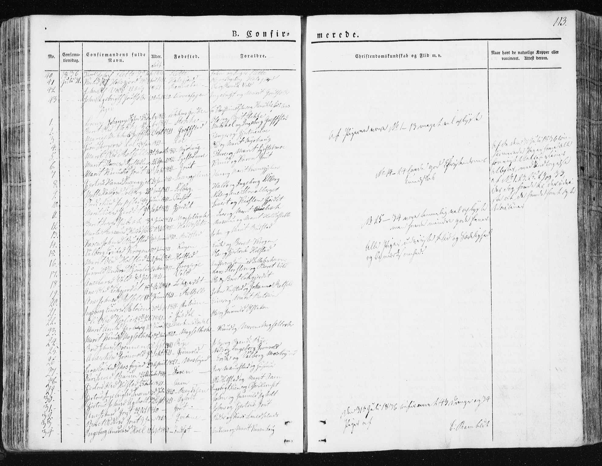 Ministerialprotokoller, klokkerbøker og fødselsregistre - Sør-Trøndelag, SAT/A-1456/672/L0855: Parish register (official) no. 672A07, 1829-1860, p. 113