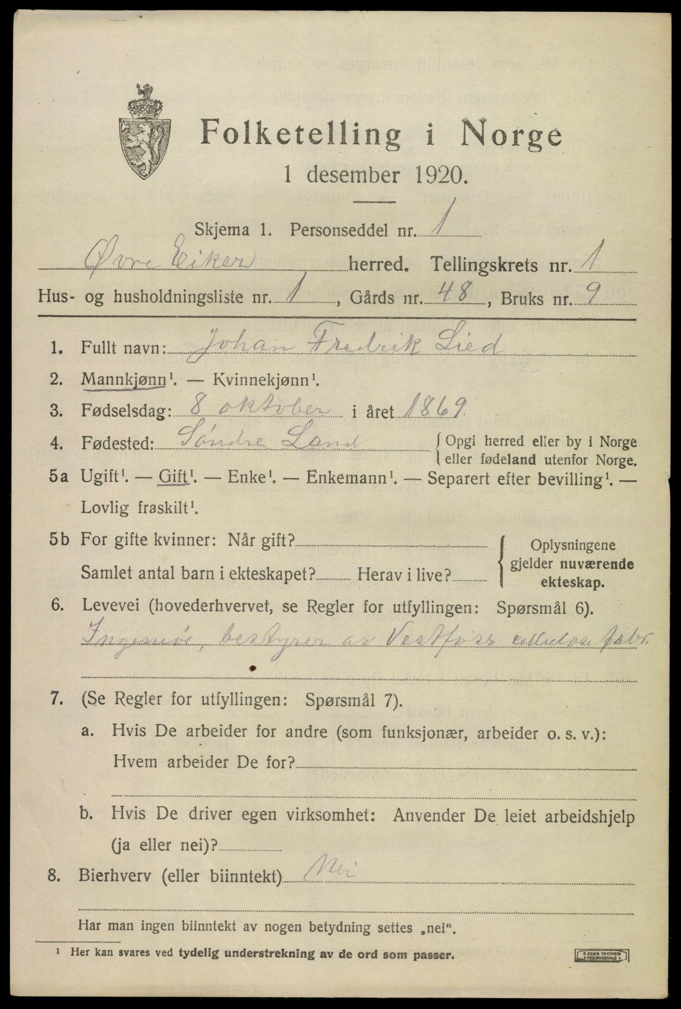 SAKO, 1920 census for Øvre Eiker, 1920, p. 3366