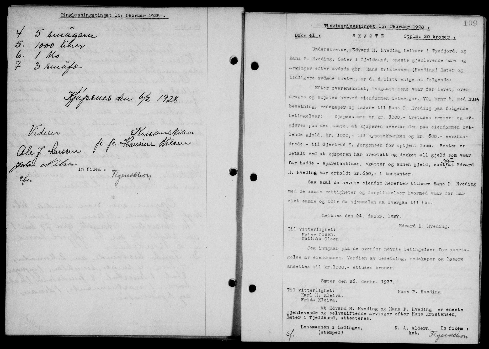 Steigen og Ofoten sorenskriveri, SAT/A-0030/1/2/2C/L0015/0002: Mortgage book no. 16 og 17-I, 1927-1928, Deed date: 15.02.1928