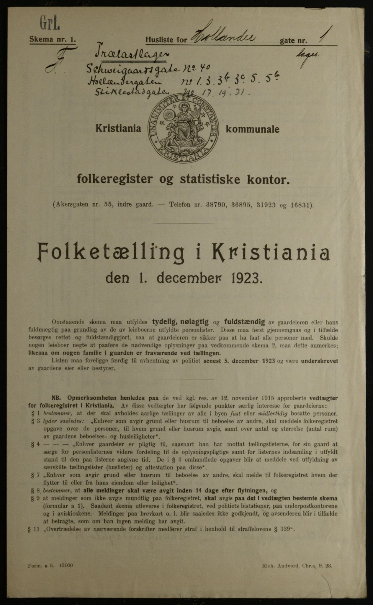 OBA, Municipal Census 1923 for Kristiania, 1923, p. 45447