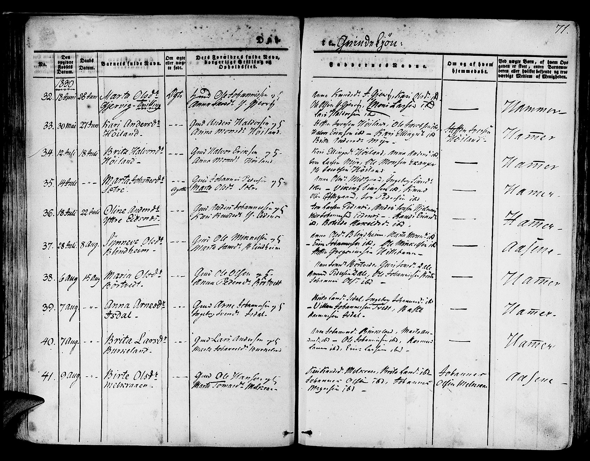 Hamre sokneprestembete, AV/SAB-A-75501/H/Ha/Haa/Haaa/L0011: Parish register (official) no. A 11, 1826-1834, p. 71