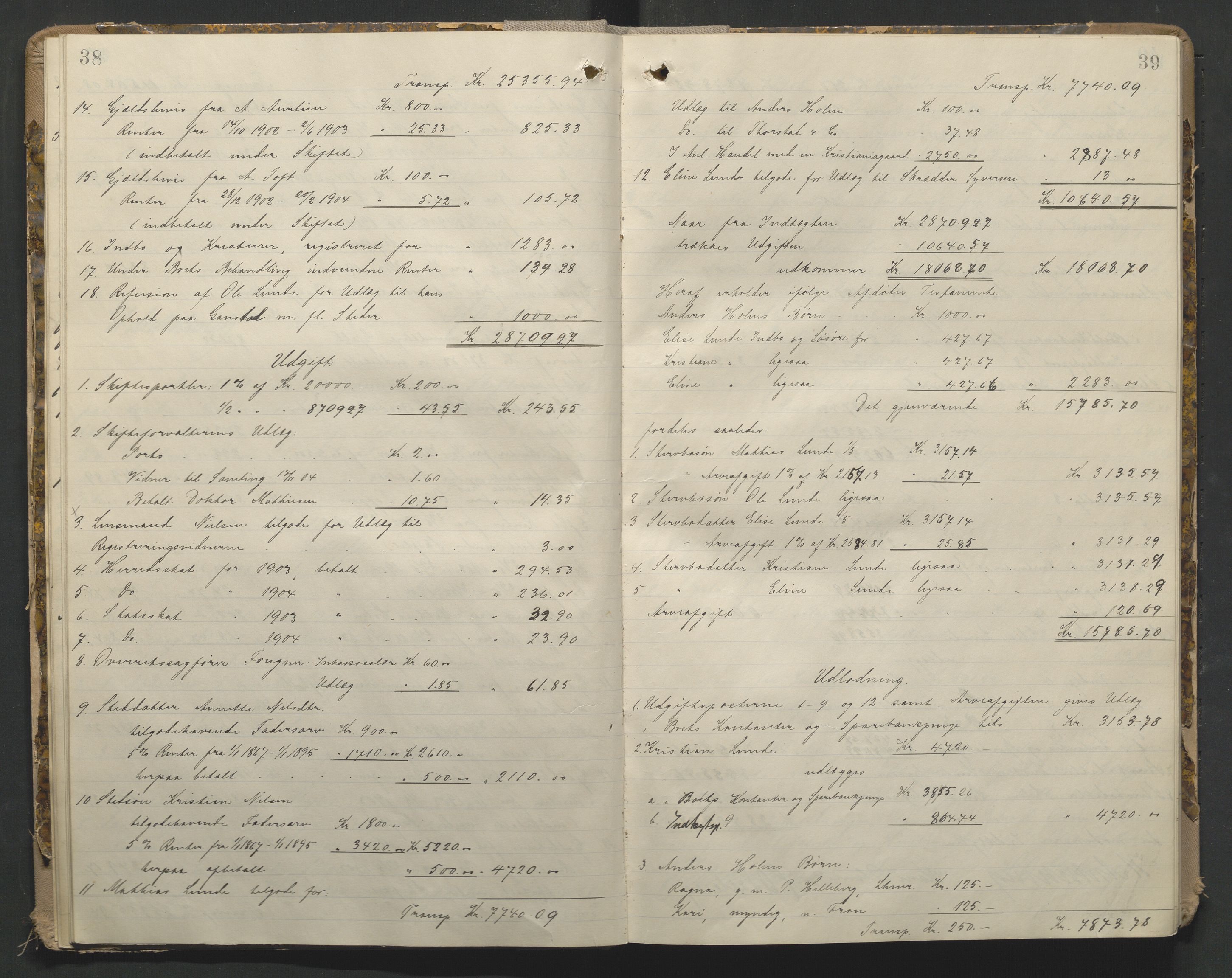 Sør-Gudbrandsdal tingrett, AV/SAH-TING-004/J/Ja/Jae/L0001: Skifteutlodningsprotokoll - landet, 1903-1912, p. 38-39