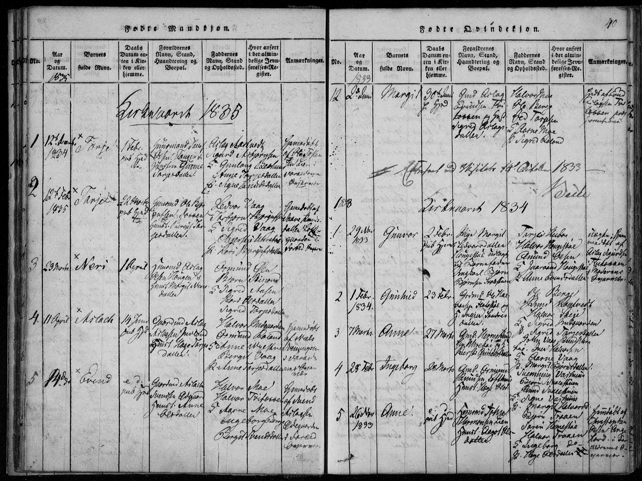 Rauland kirkebøker, SAKO/A-292/F/Fa/L0001: Parish register (official) no. 1, 1814-1859, p. 40