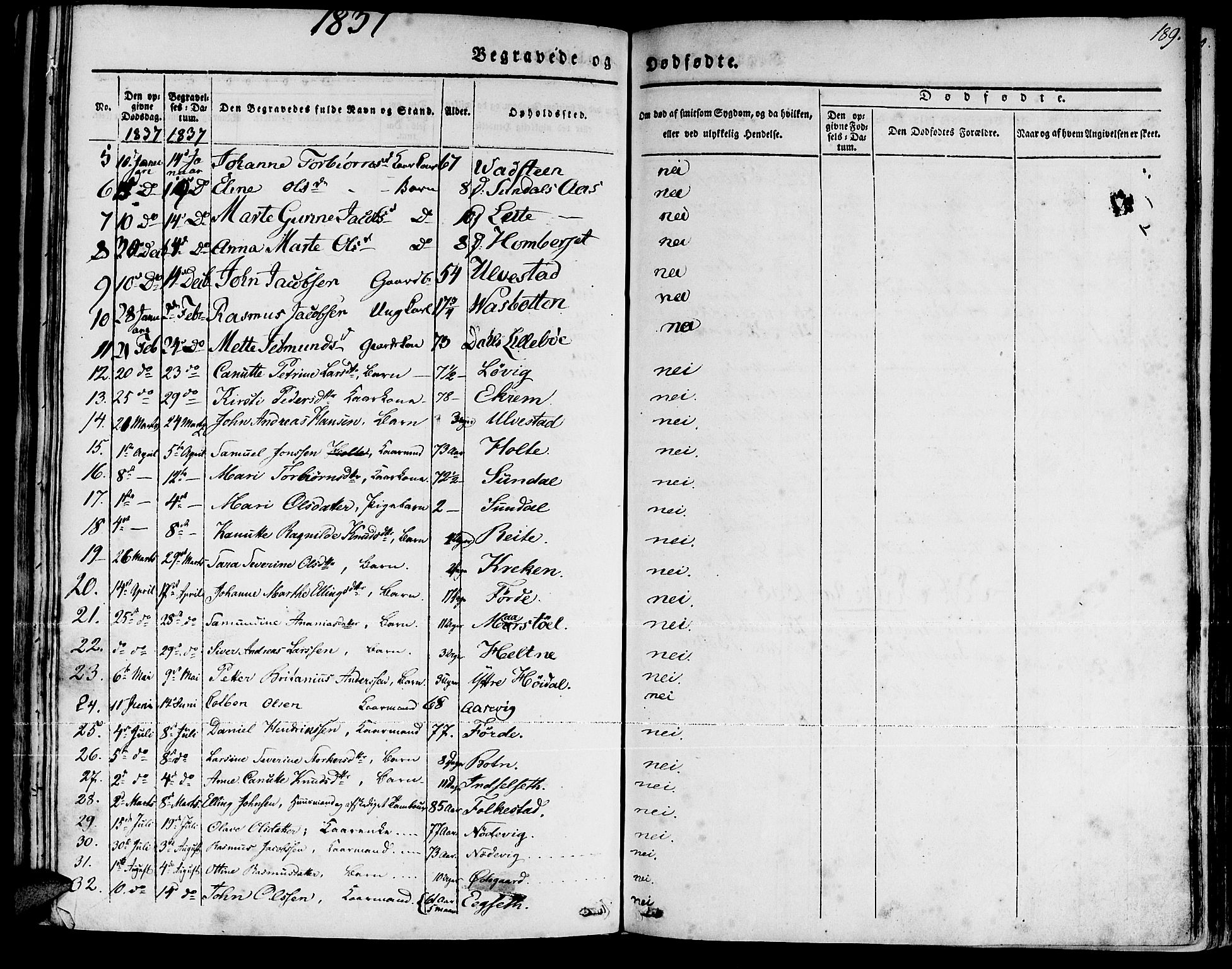 Ministerialprotokoller, klokkerbøker og fødselsregistre - Møre og Romsdal, AV/SAT-A-1454/511/L0139: Parish register (official) no. 511A06, 1831-1850, p. 189