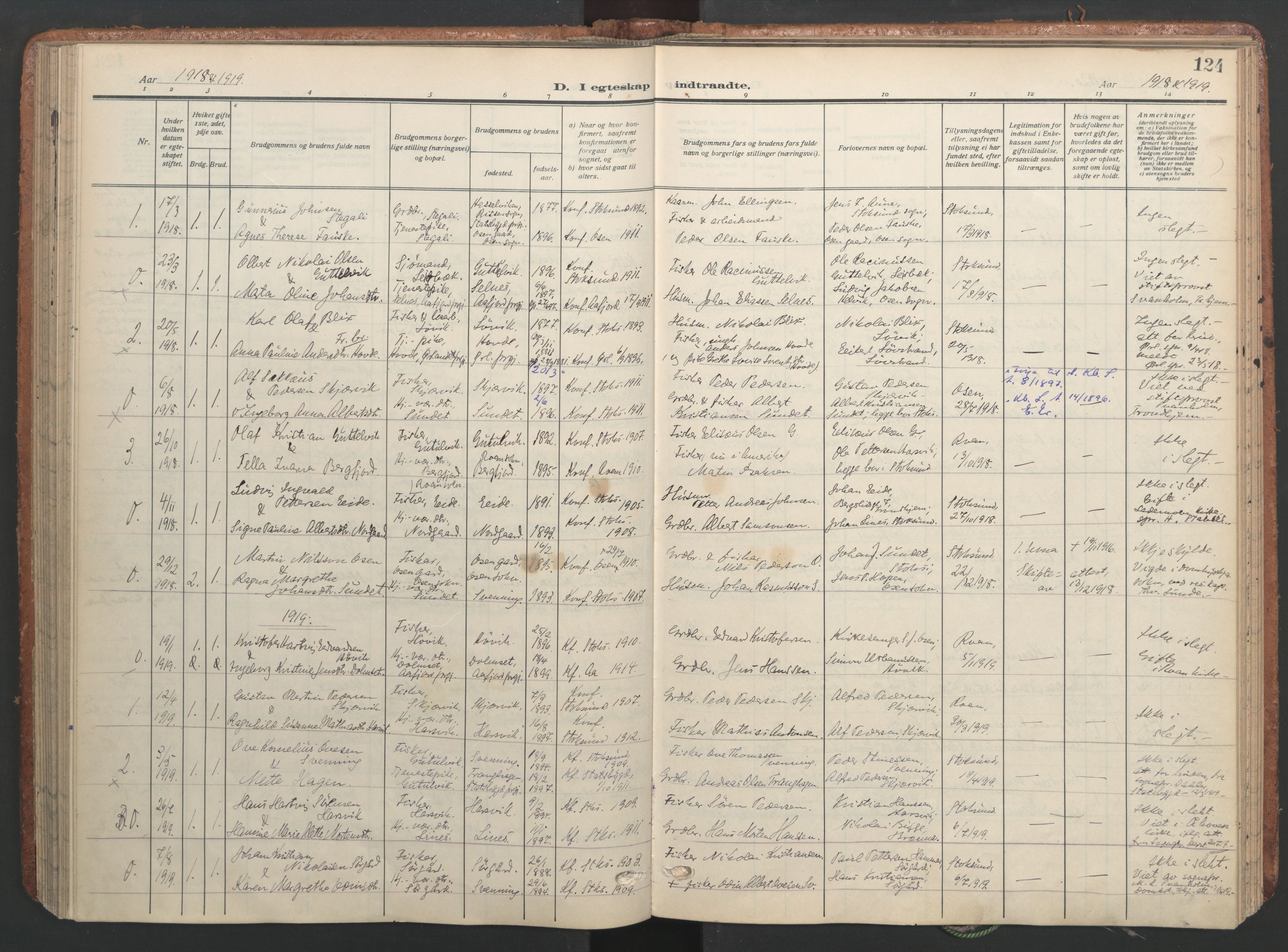 Ministerialprotokoller, klokkerbøker og fødselsregistre - Sør-Trøndelag, SAT/A-1456/656/L0694: Parish register (official) no. 656A03, 1914-1931, p. 124