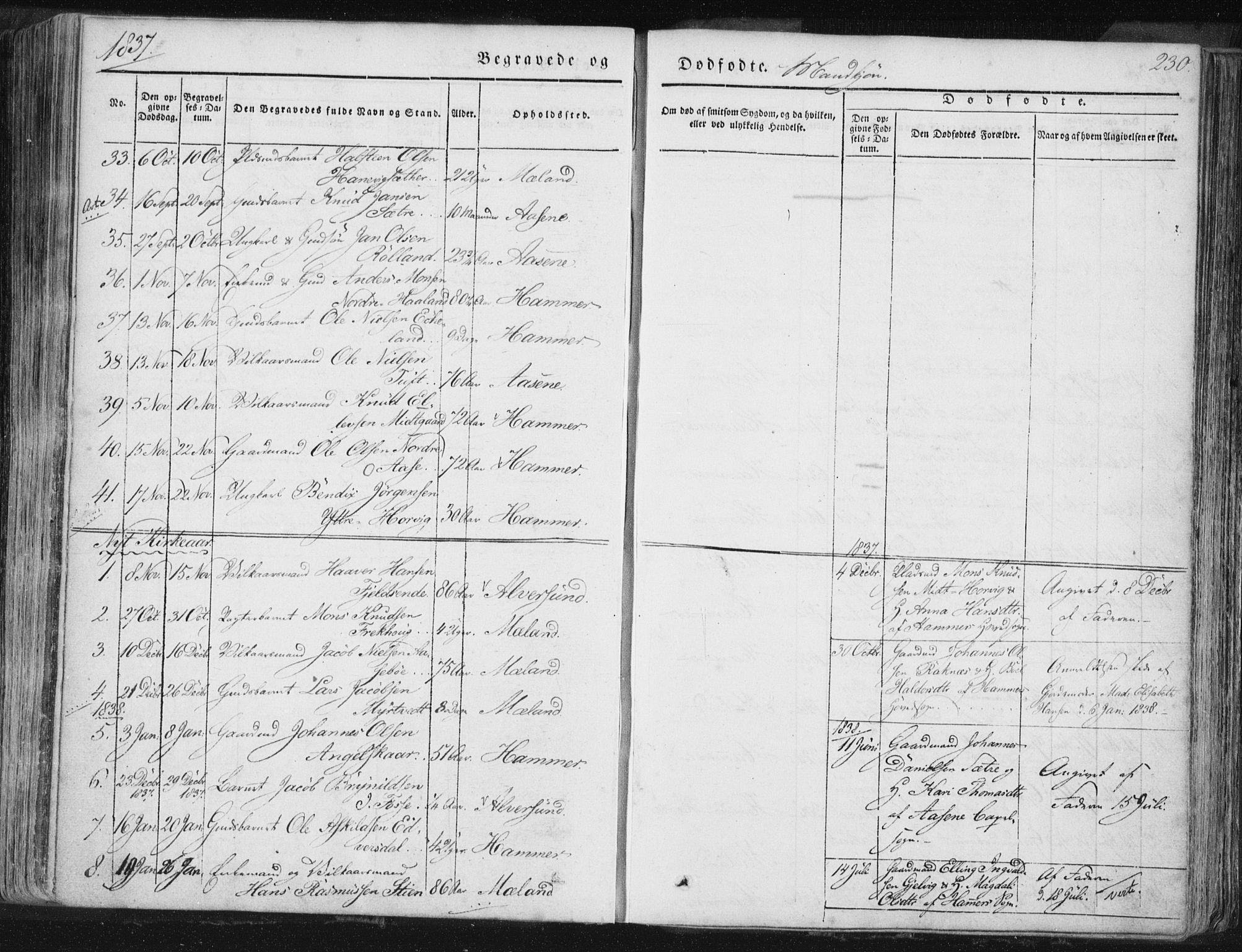 Hamre sokneprestembete, SAB/A-75501/H/Ha/Haa/Haaa/L0012: Parish register (official) no. A 12, 1834-1845, p. 230