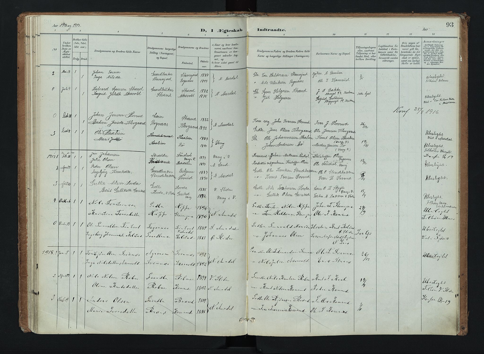 Nord-Aurdal prestekontor, SAH/PREST-132/H/Ha/Haa/L0016: Parish register (official) no. 16, 1897-1925, p. 93