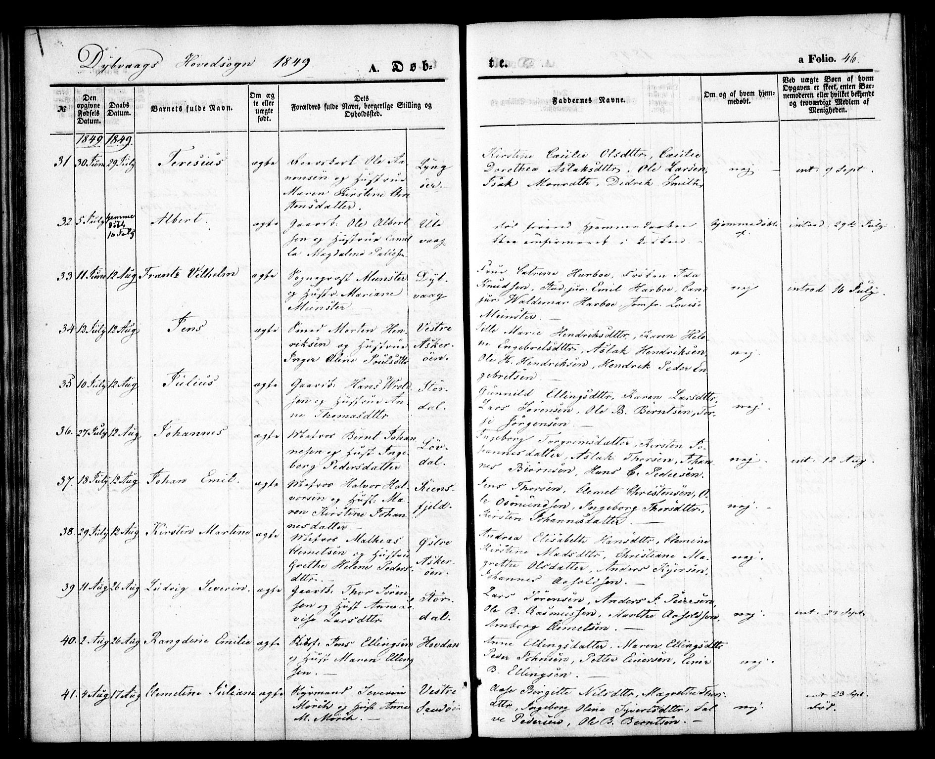 Dypvåg sokneprestkontor, AV/SAK-1111-0007/F/Fa/Faa/L0005: Parish register (official) no. A 5, 1841-1854, p. 46