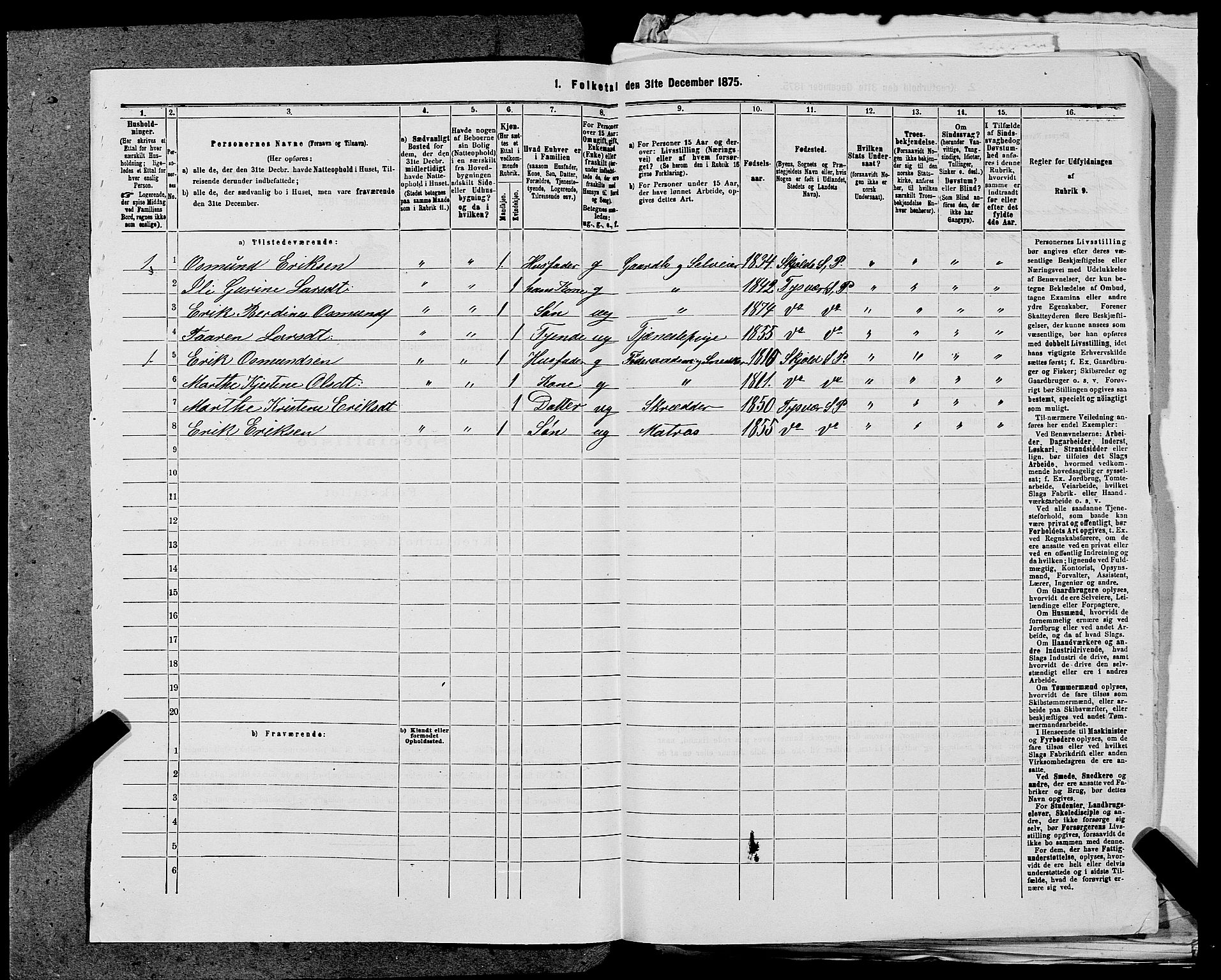 SAST, 1875 census for 1146P Tysvær, 1875, p. 522