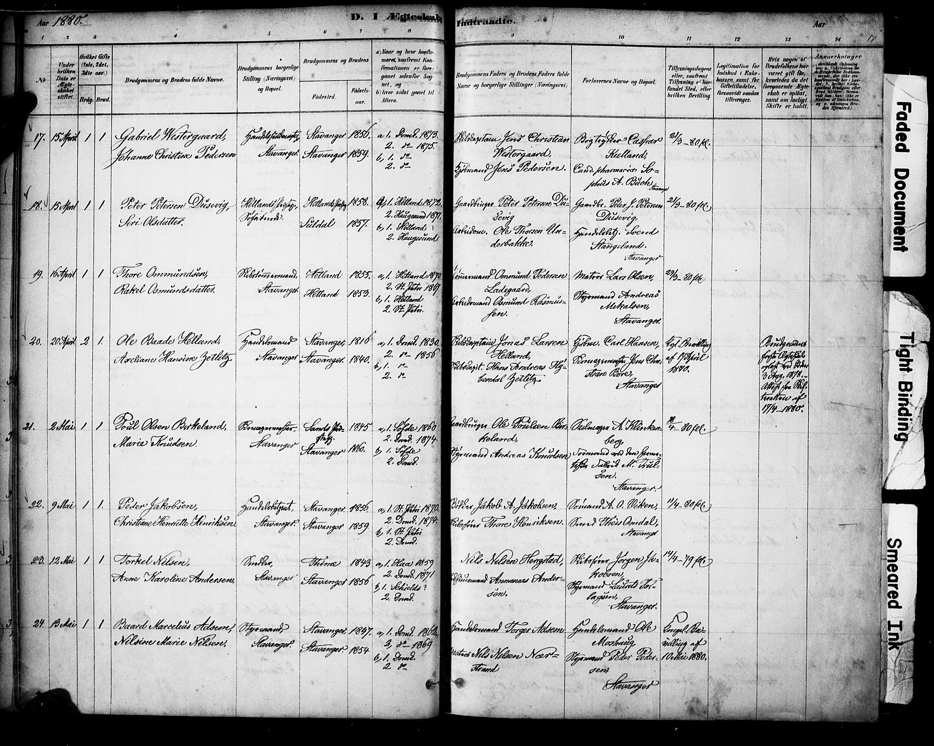 Domkirken sokneprestkontor, AV/SAST-A-101812/001/30/30BA/L0029: Parish register (official) no. A 28, 1878-1904, p. 17