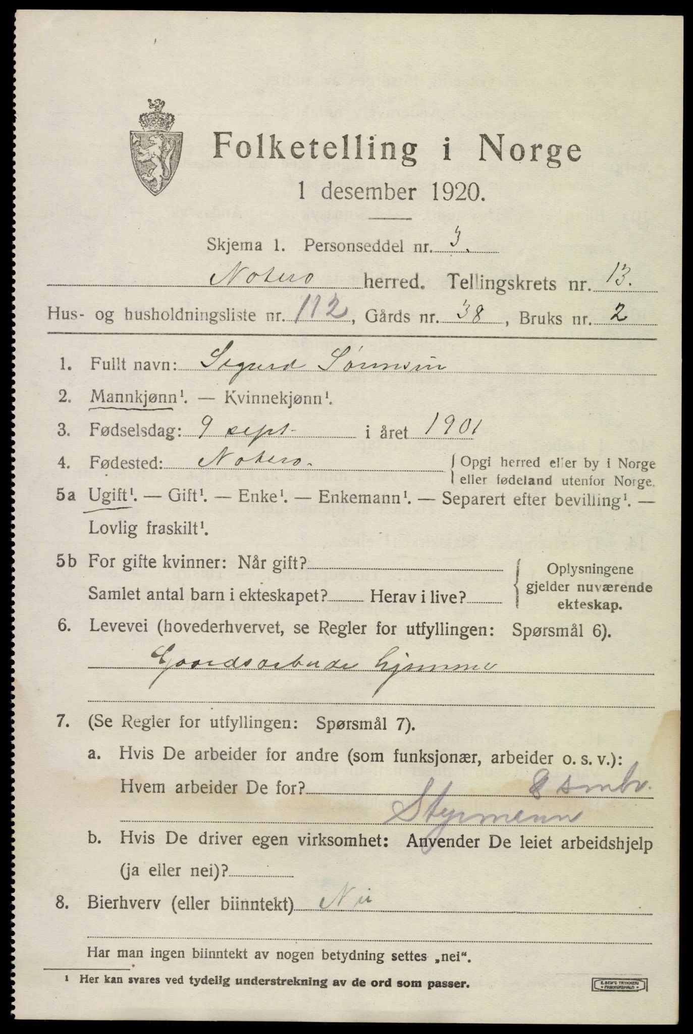 SAKO, 1920 census for Nøtterøy, 1920, p. 16277