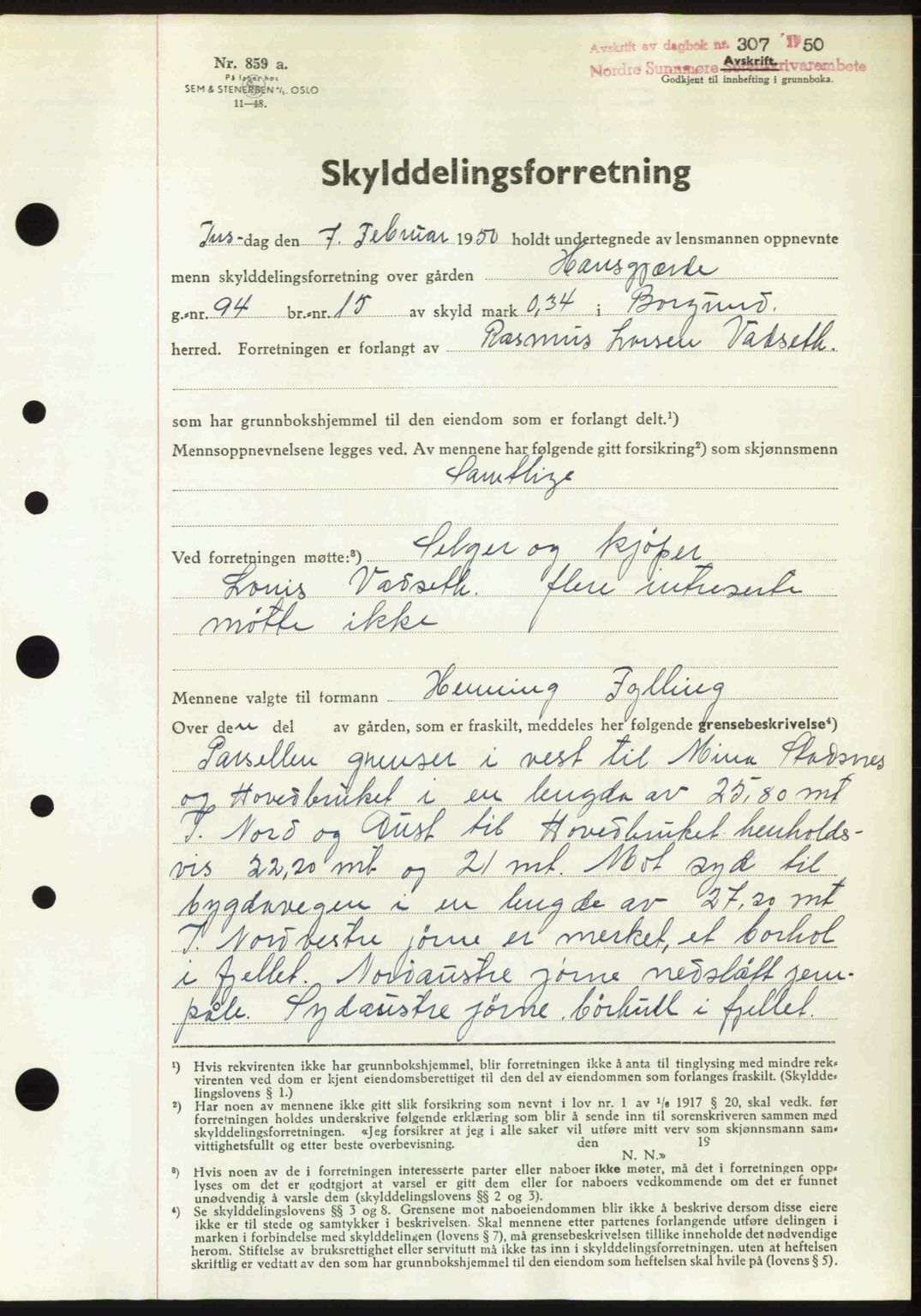 Nordre Sunnmøre sorenskriveri, AV/SAT-A-0006/1/2/2C/2Ca: Mortgage book no. A33, 1949-1950, Diary no: : 307/1950