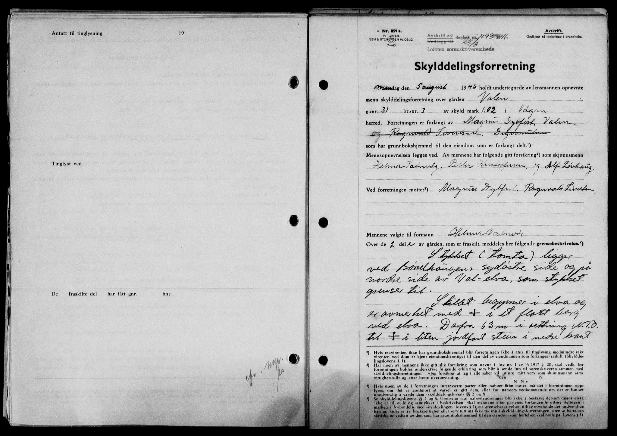 Lofoten sorenskriveri, SAT/A-0017/1/2/2C/L0014a: Mortgage book no. 14a, 1946-1946, Diary no: : 1093/1946