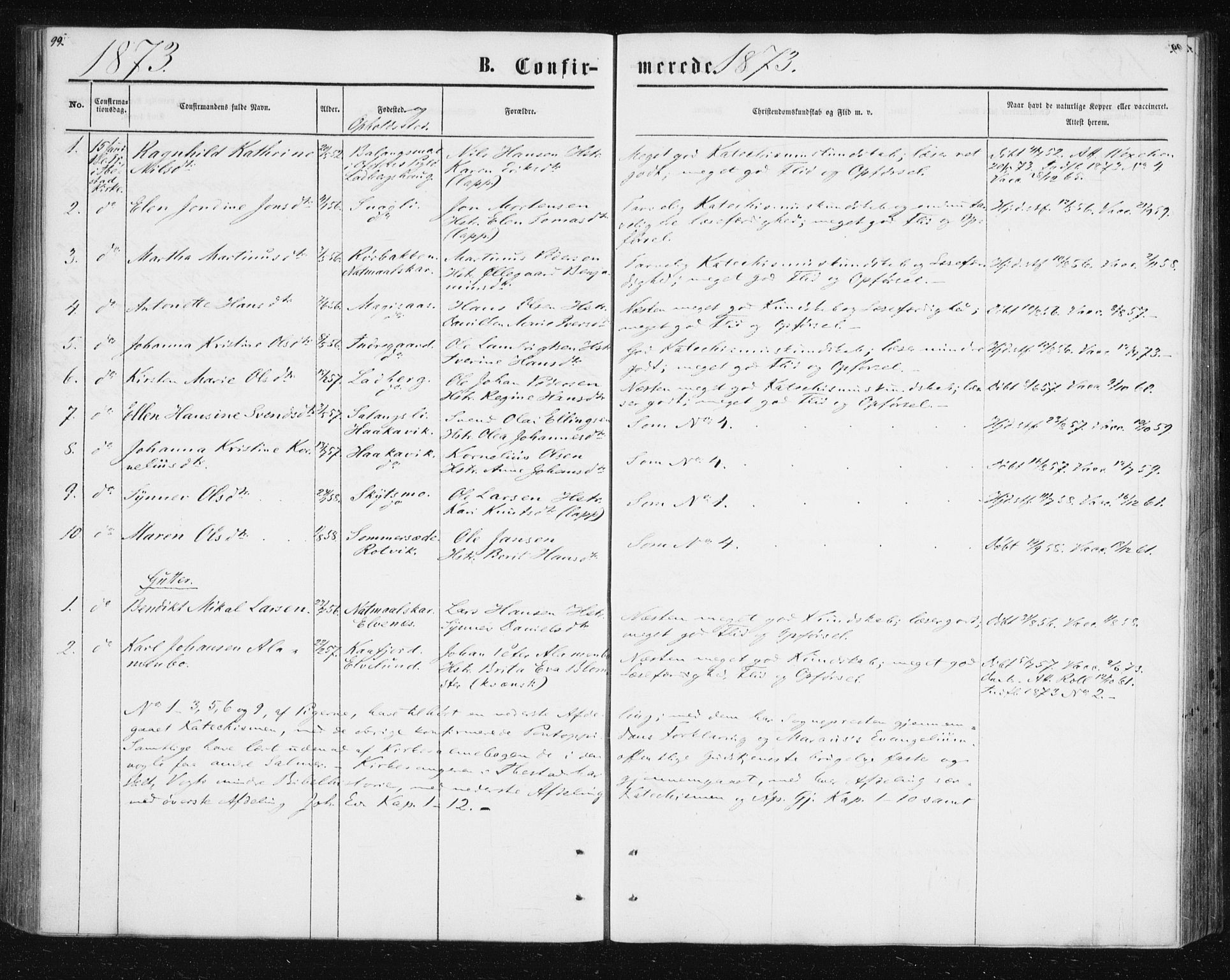 Ibestad sokneprestembete, SATØ/S-0077/H/Ha/Hab/L0013klokker: Parish register (copy) no. 13, 1865-1879, p. 99