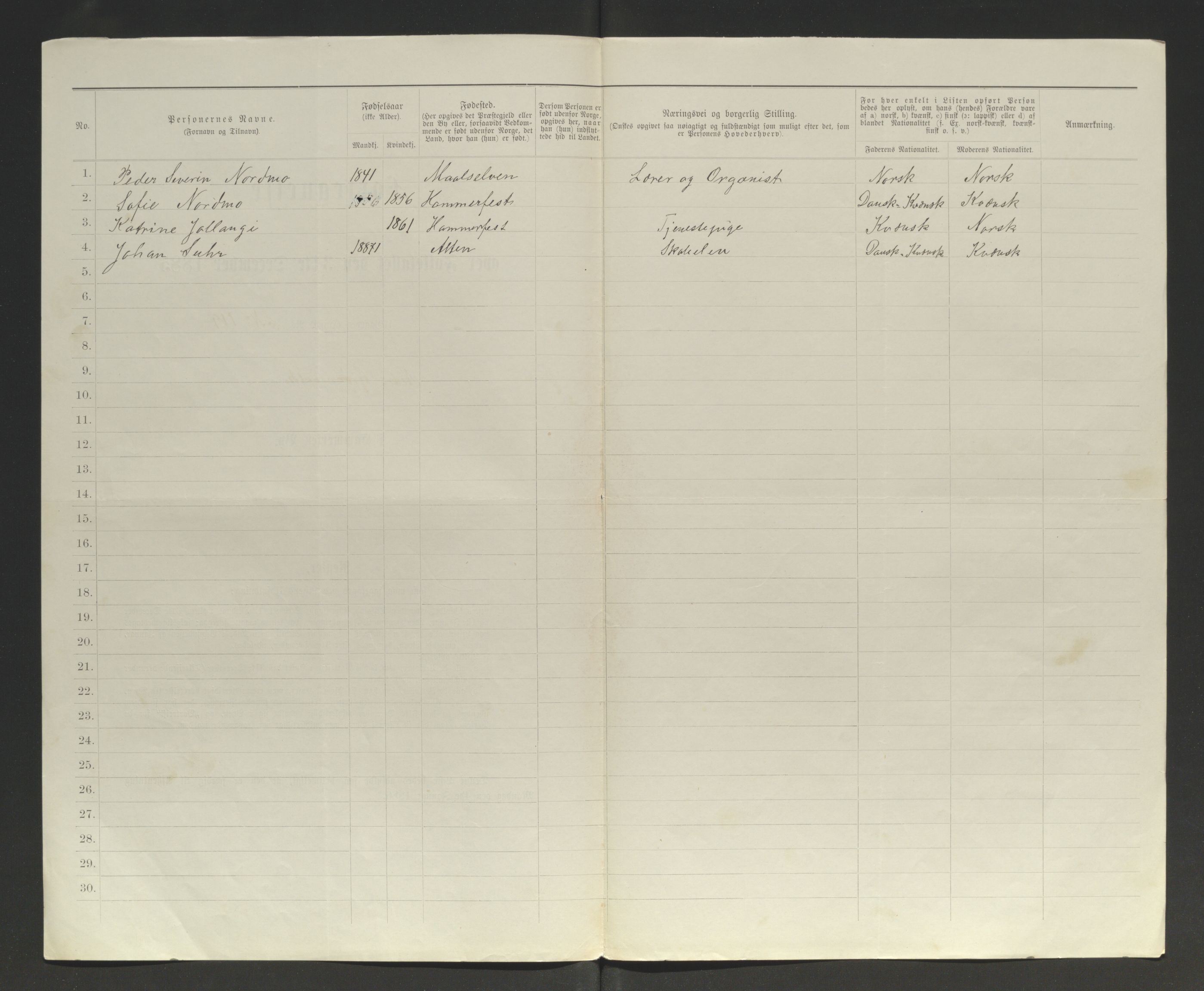 SATØ, 1885 census for 2001 Hammerfest, 1885, p. 99b