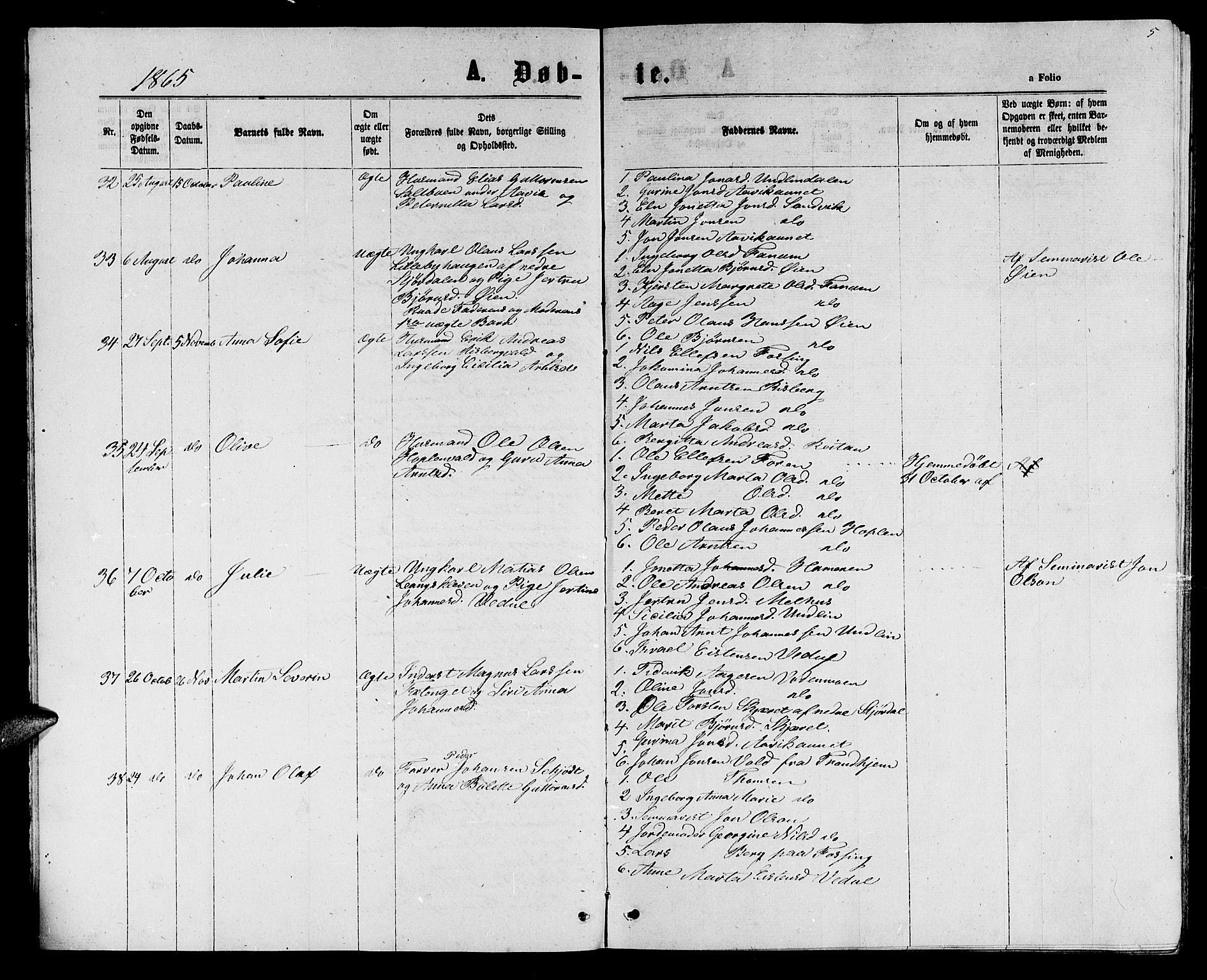 Ministerialprotokoller, klokkerbøker og fødselsregistre - Nord-Trøndelag, AV/SAT-A-1458/714/L0133: Parish register (copy) no. 714C02, 1865-1877, p. 5