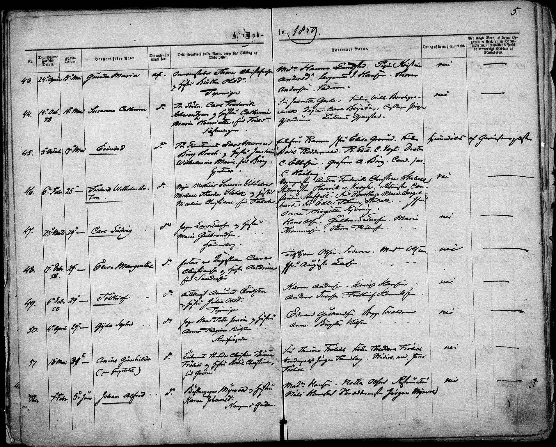 Garnisonsmenigheten Kirkebøker, SAO/A-10846/F/Fa/L0010: Parish register (official) no. 10, 1859-1869, p. 5
