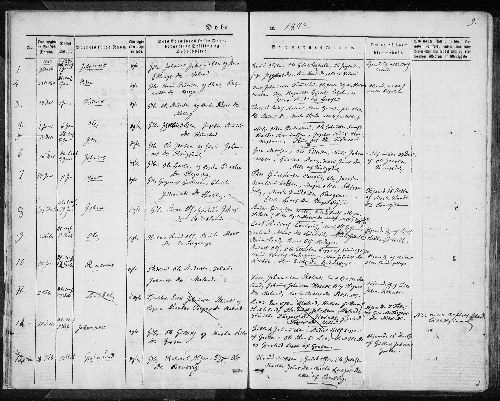 Lindås Sokneprestembete, SAB/A-76701/H/Haa: Parish register (official) no. A 10, 1842-1862, p. 9
