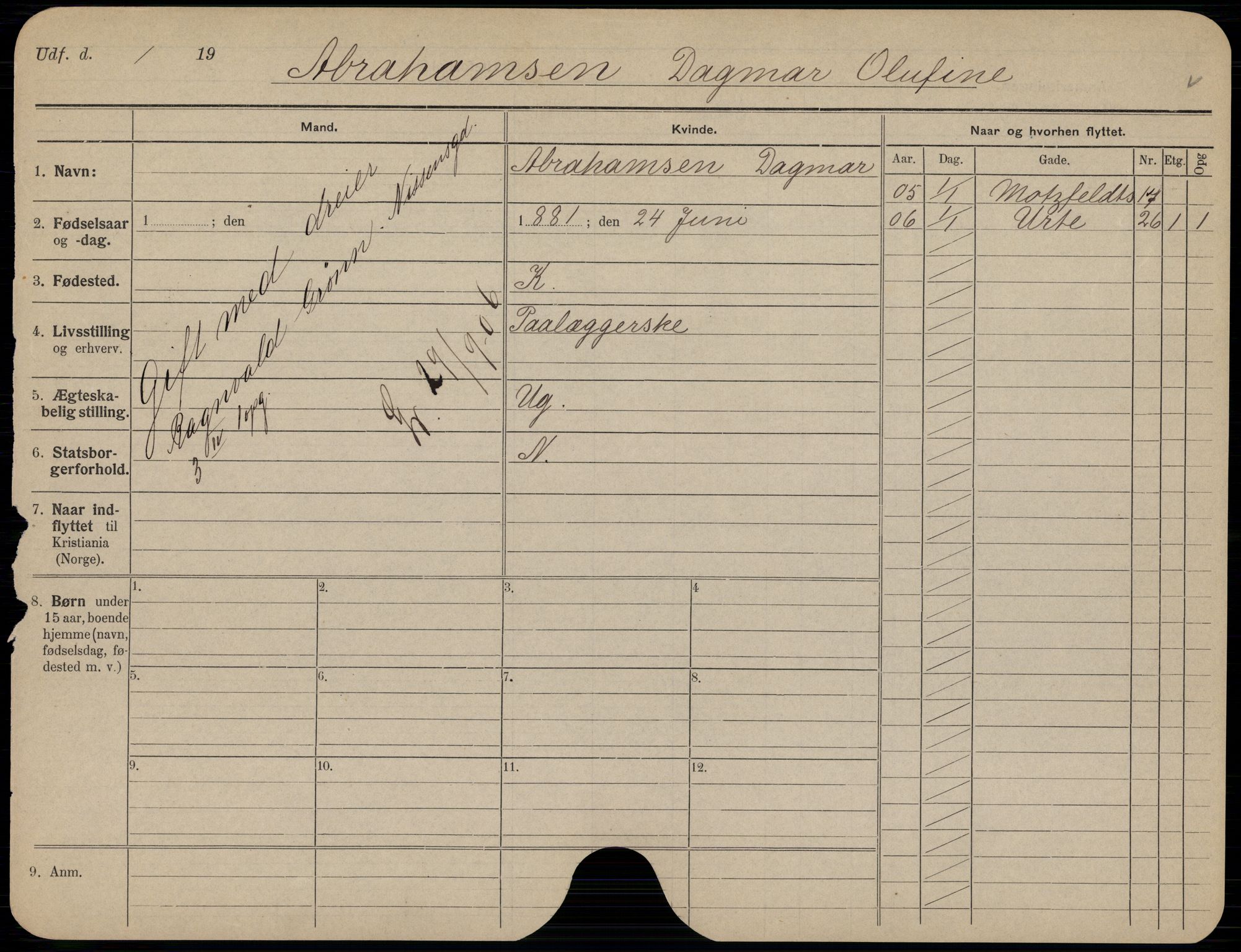 Oslo folkeregister, Registerkort, AV/SAO-A-11715/K/Kb/L0001: A - J, 1906