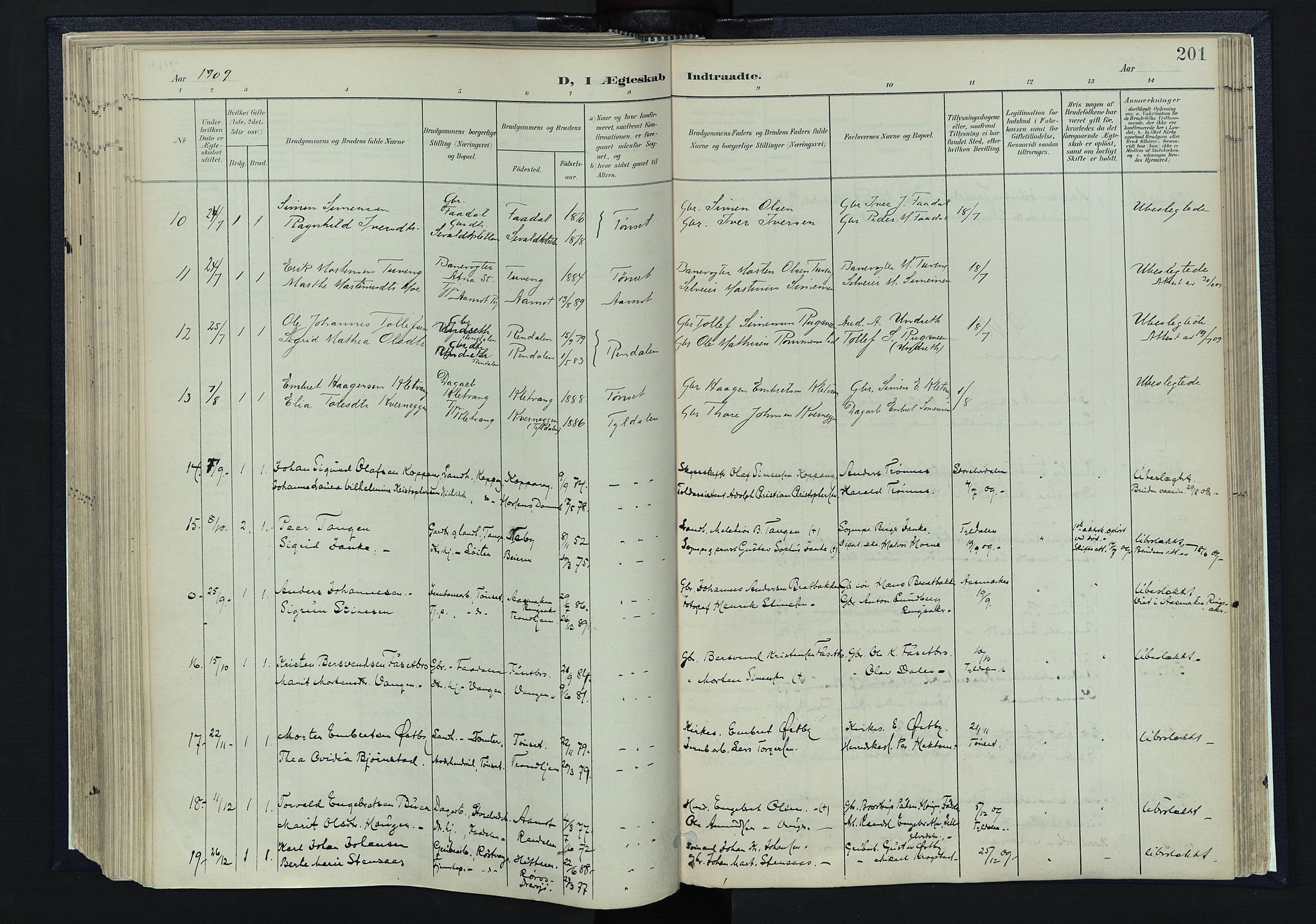 Tynset prestekontor, AV/SAH-PREST-058/H/Ha/Haa/L0025: Parish register (official) no. 25, 1900-1914, p. 201