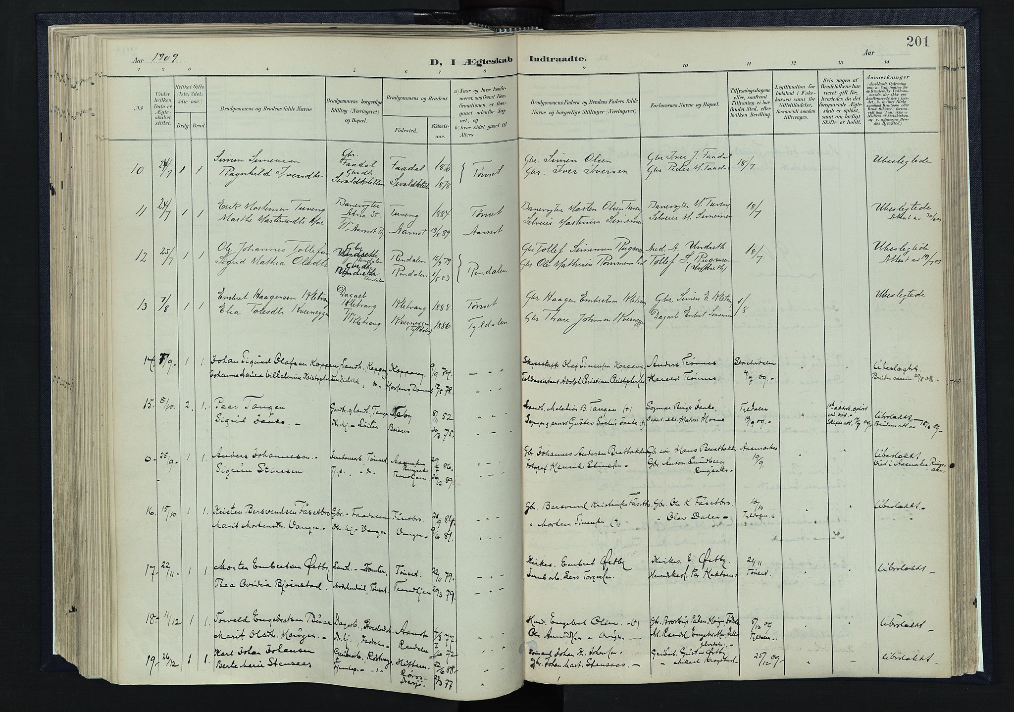 Tynset prestekontor, SAH/PREST-058/H/Ha/Haa/L0025: Parish register (official) no. 25, 1900-1914, p. 201